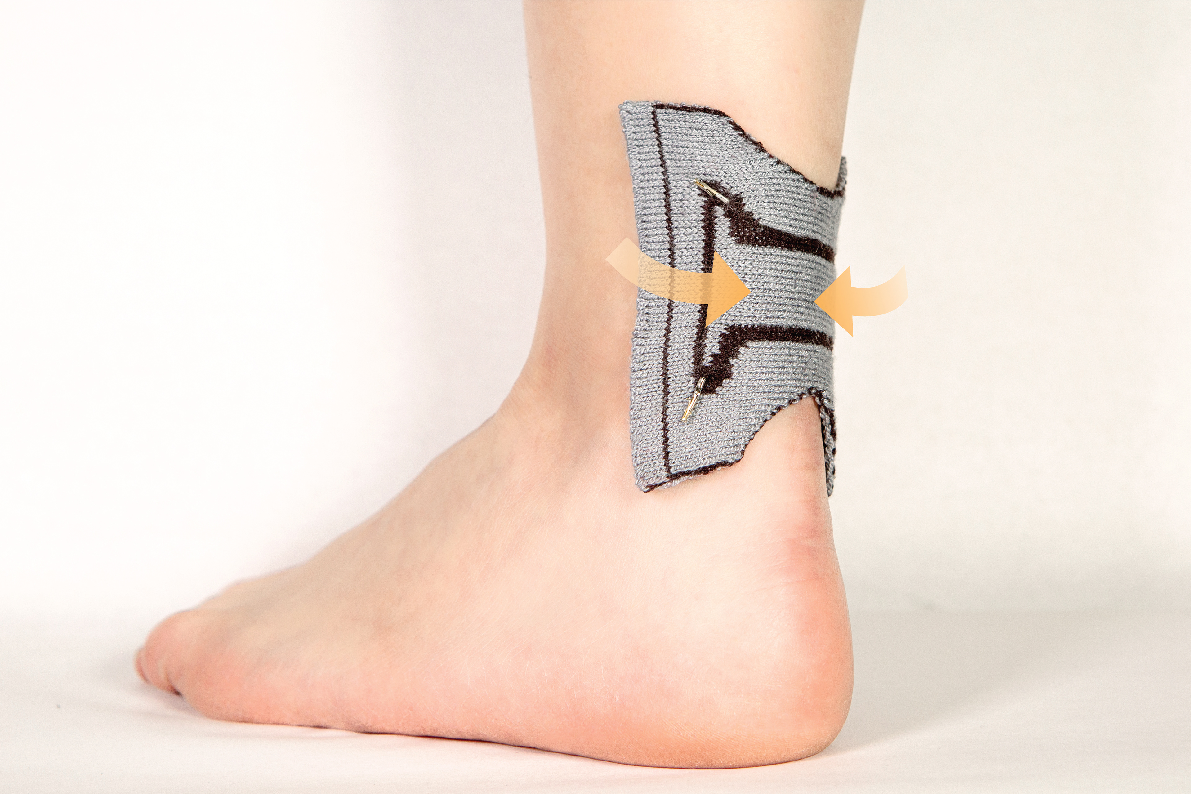 KnitDermis pinch interface during actuation while worn on the ankle.