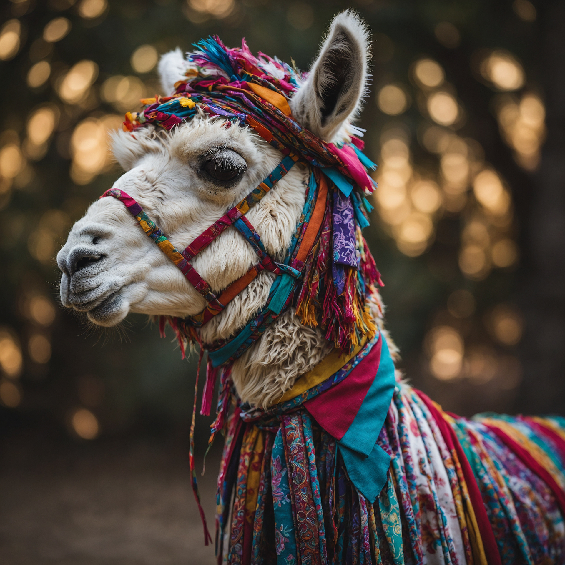 Complete lama in side view dressed with garments made...