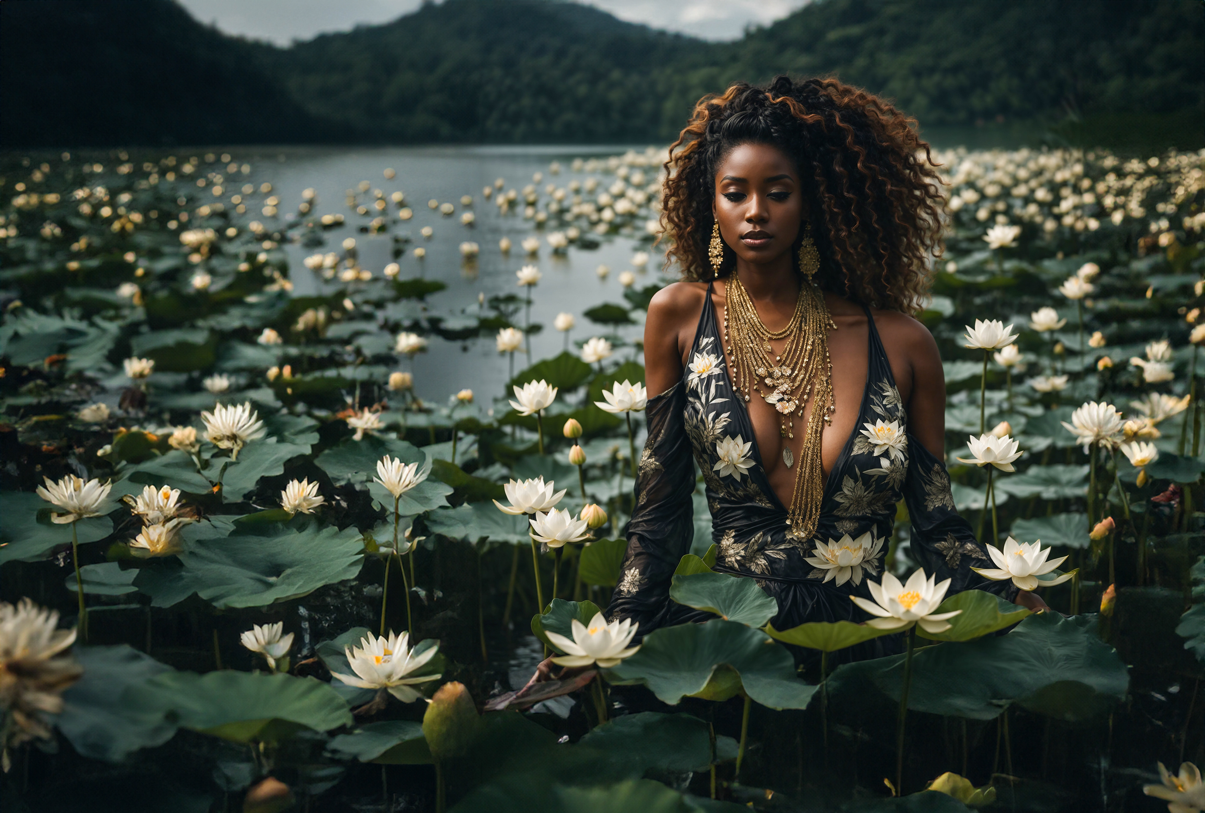 Hautmalerei mit Lotusblüten landet auf dem Stoff