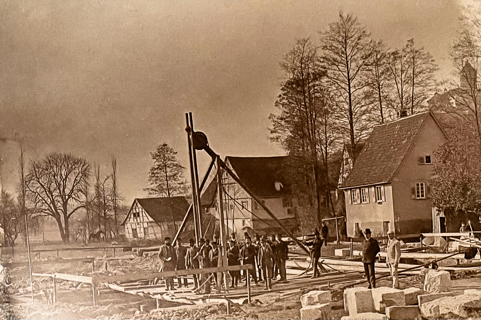 Baubeginn des Fallenwehrs um 1897 - J. Küenzlen