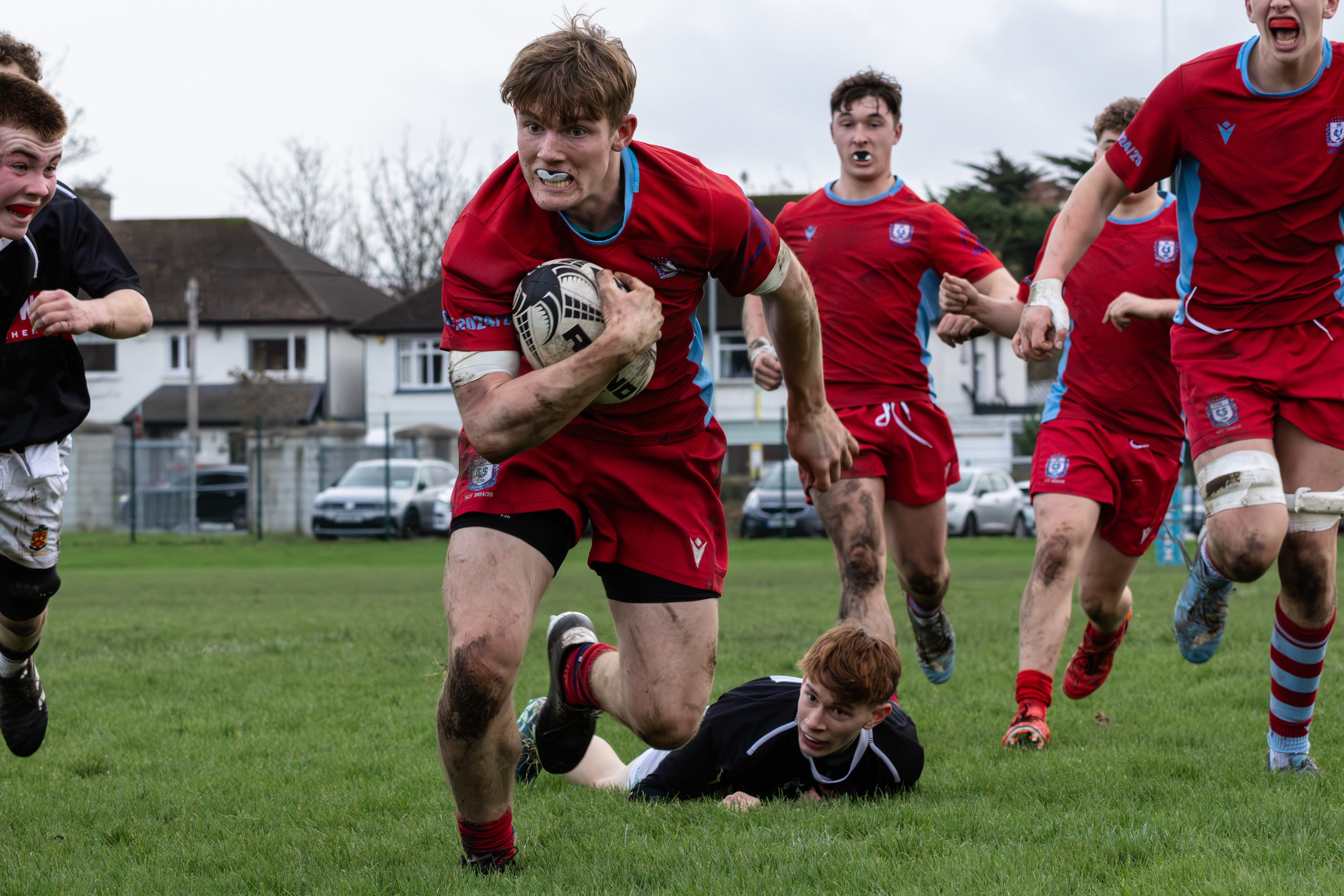 CUS scoring a try vs The King's Hospital during the Senior League