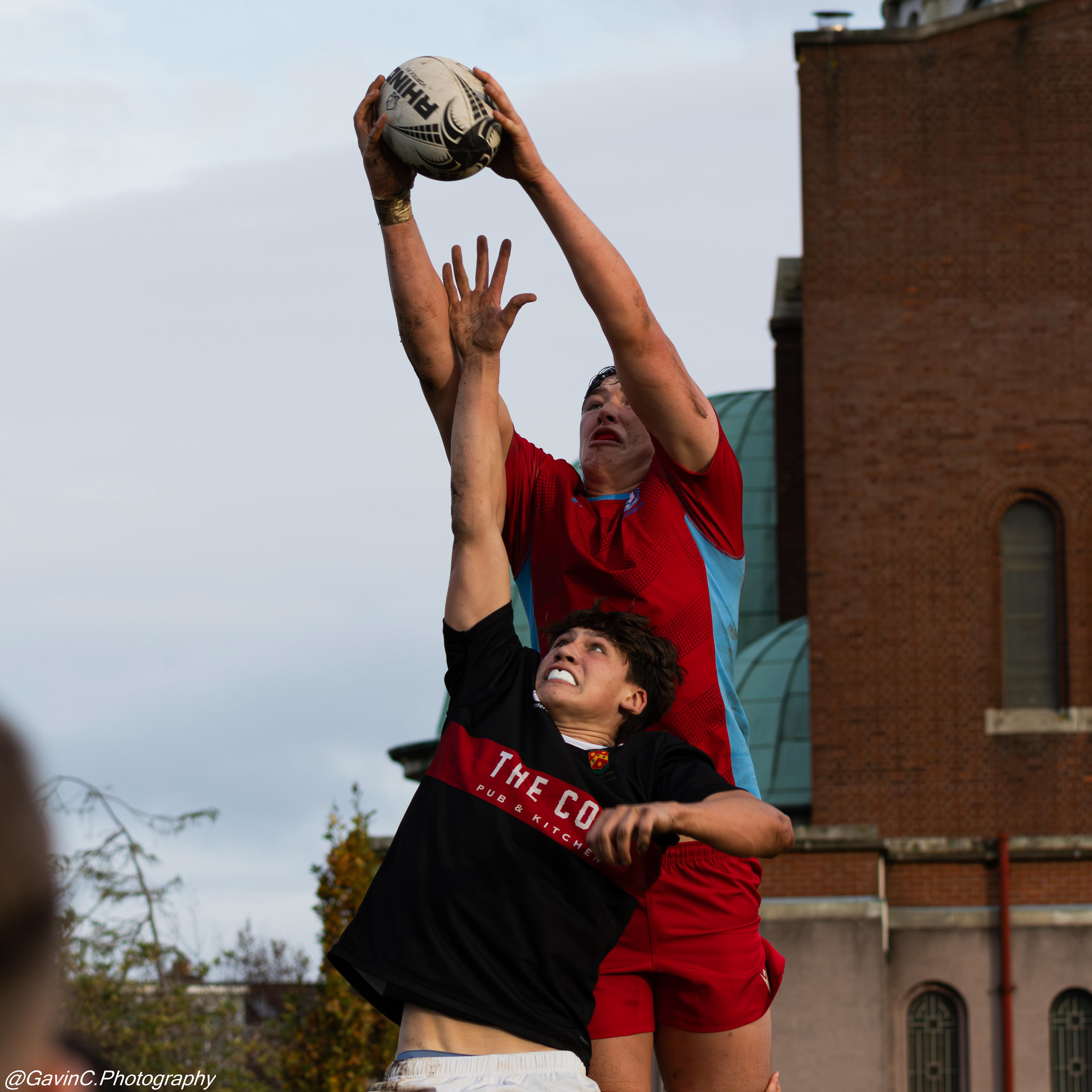 Cus player in a lineout against The King's Hospital