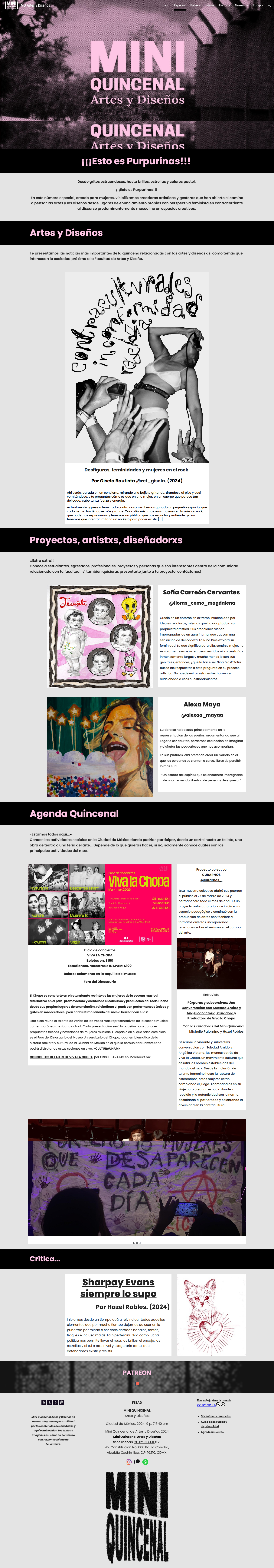 Web del Especial Mini Quincenal Artes y Diseños