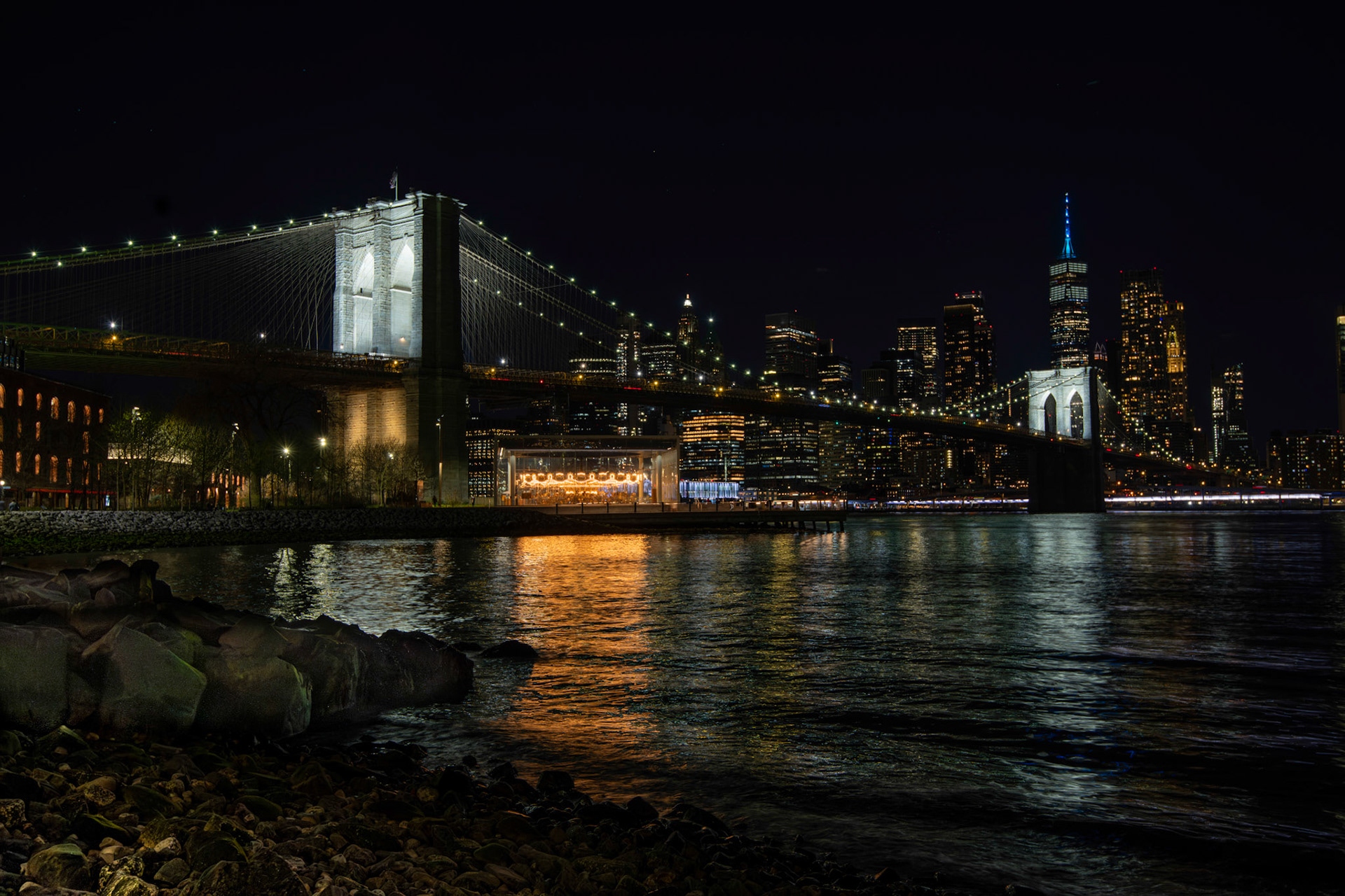 The Brooklyn Bridge over Jane's Carousel