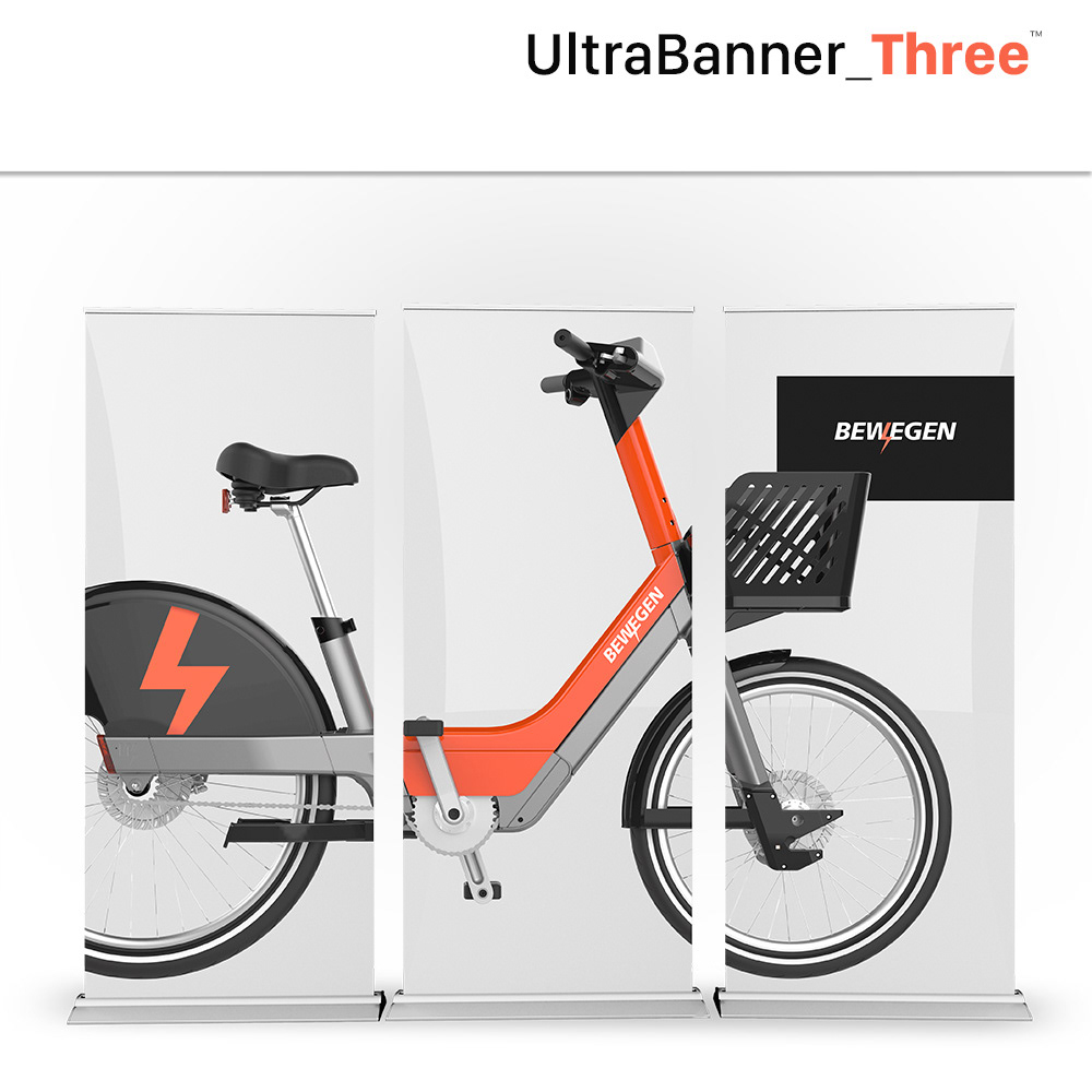 ombine three (3) best of breed roll-up banner stands. A great alternative to a ten foot display wall.  This is our 36″ Premium Wide Base banner stand – just 3x better and includes your full-color 36” X 80” printed banners. 