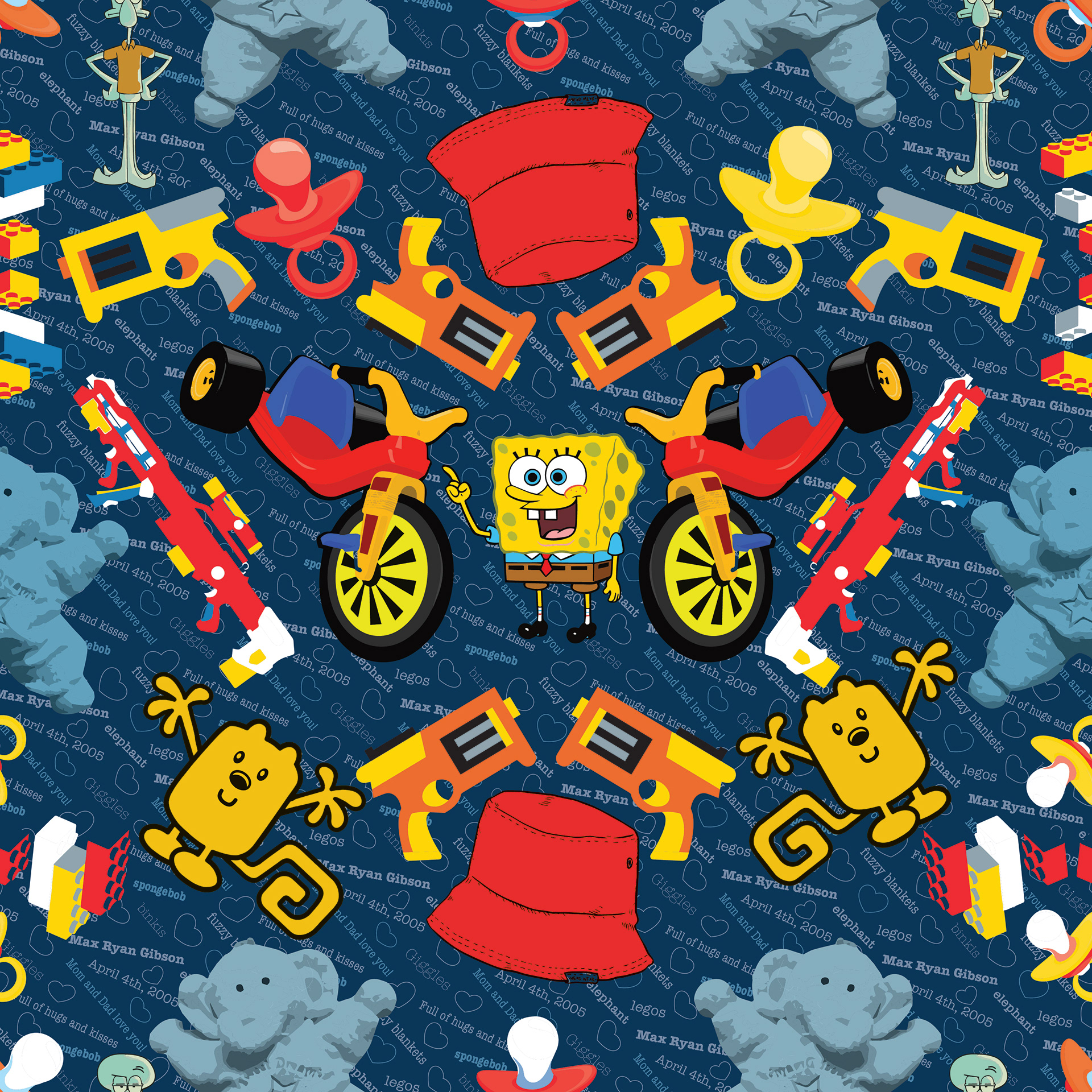 I created this for my sons Baby clothes memory quilt. But ultimately it could not be printed for very obvious copyright reasons. 