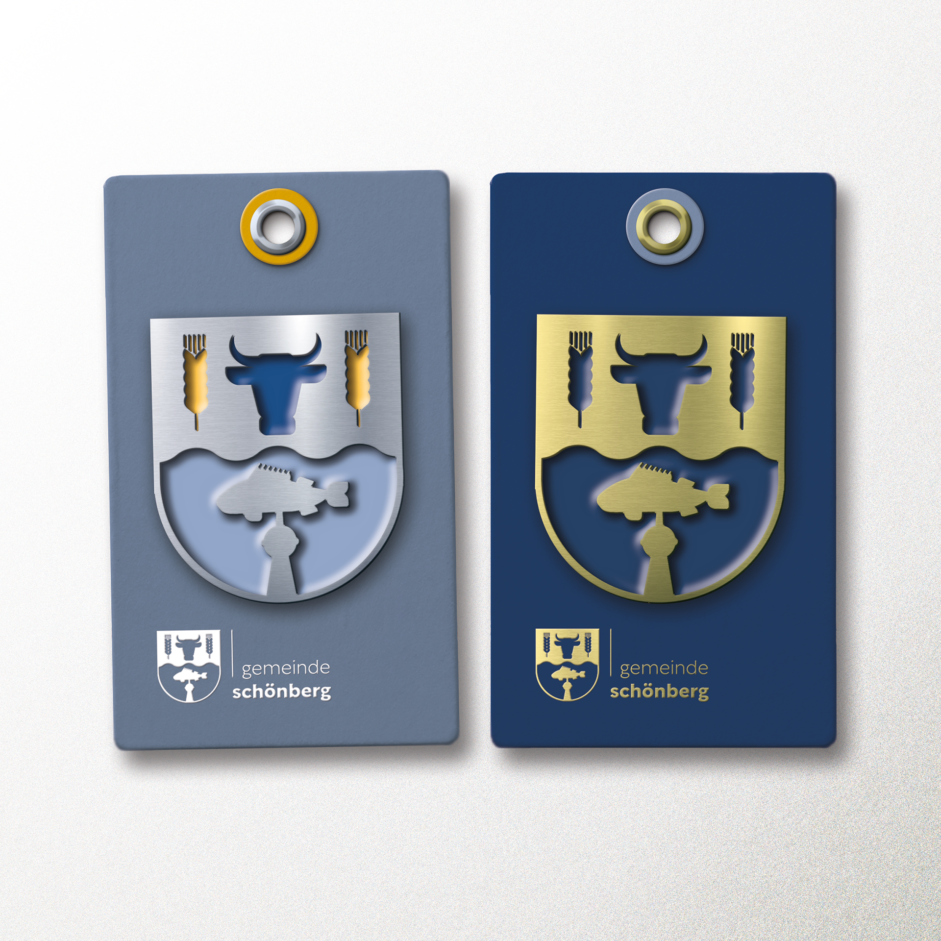 22 | Ortswappen als Enamelpins als Shopartikel (links) und für Ehrungen (rechts)