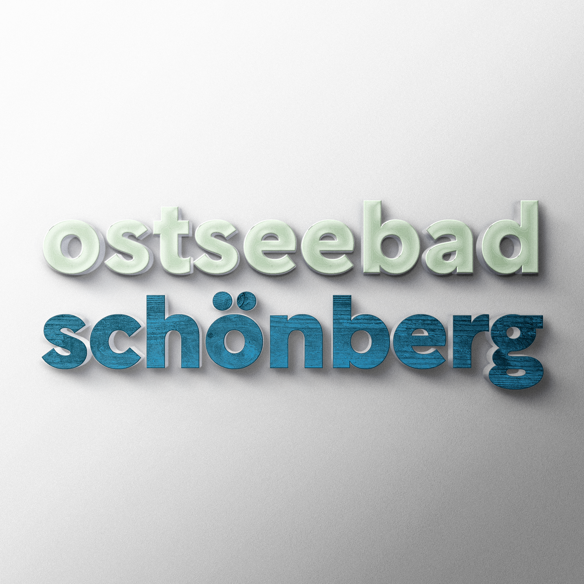 06 | Außenwand-Logo aus weißem Beton mit Finish aus gehärtetem Glas und blau lasiertem Holz