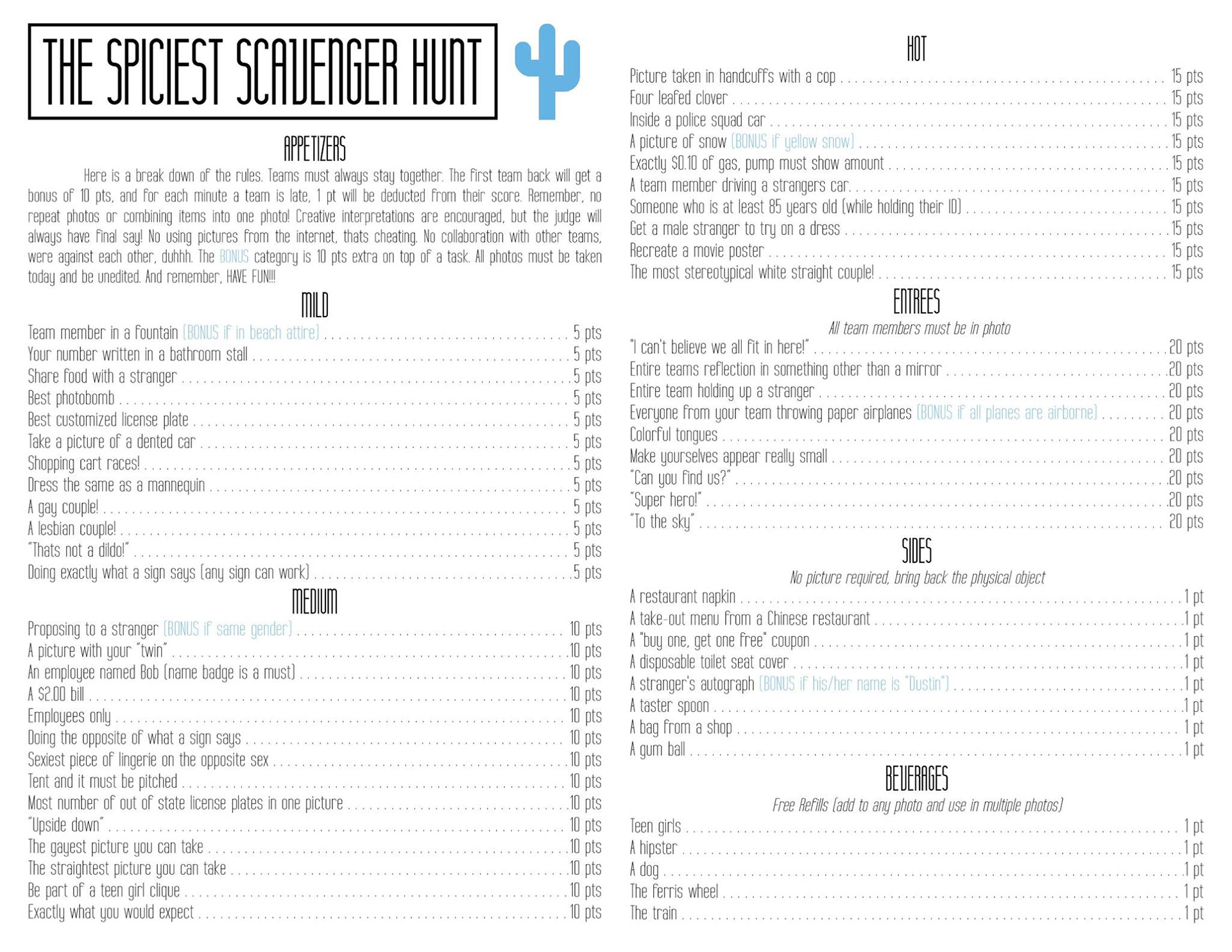 Birthday Scavenger Hunt Layout