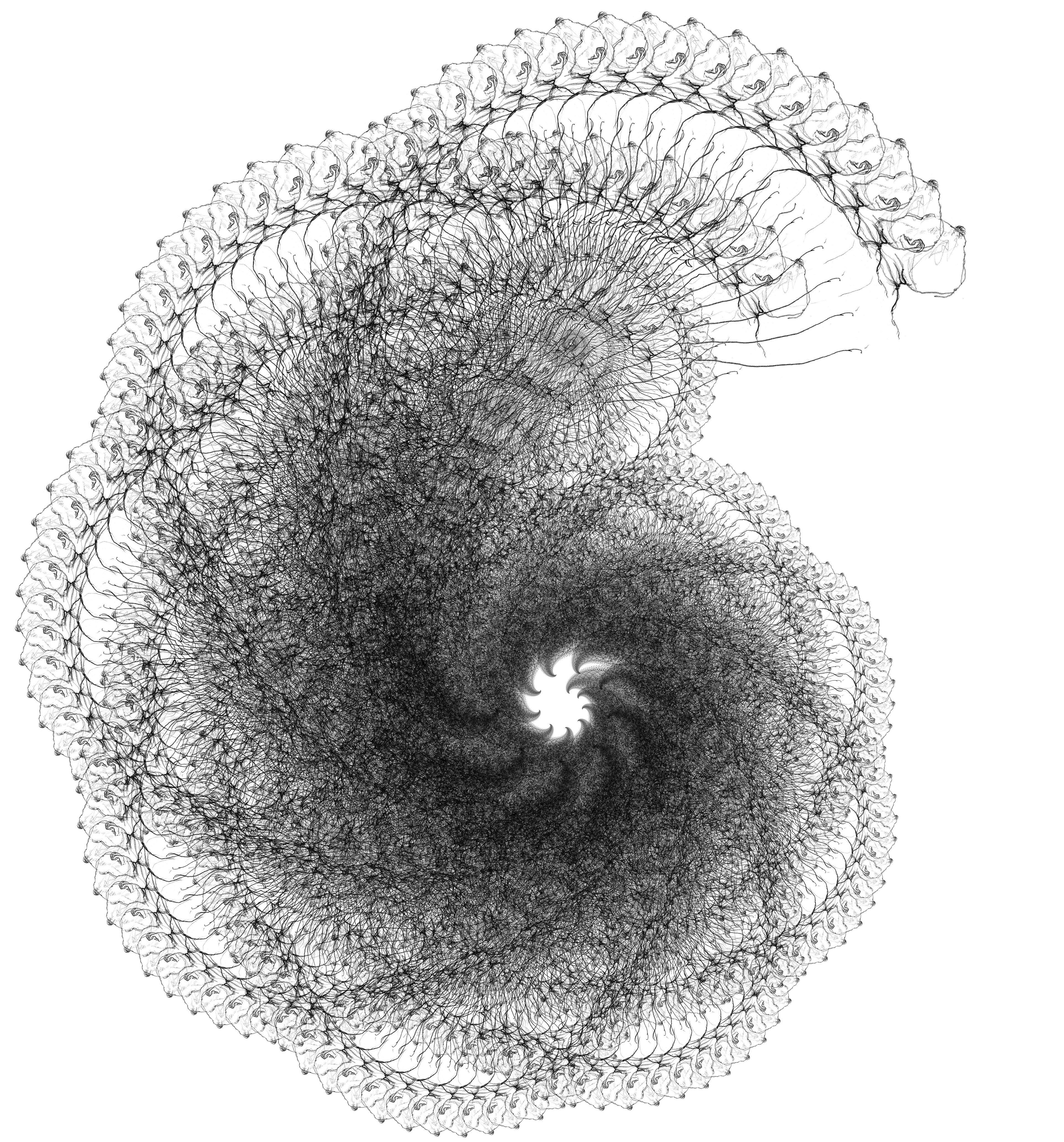 Computer-generated fractal images derived from the drawing at various scales