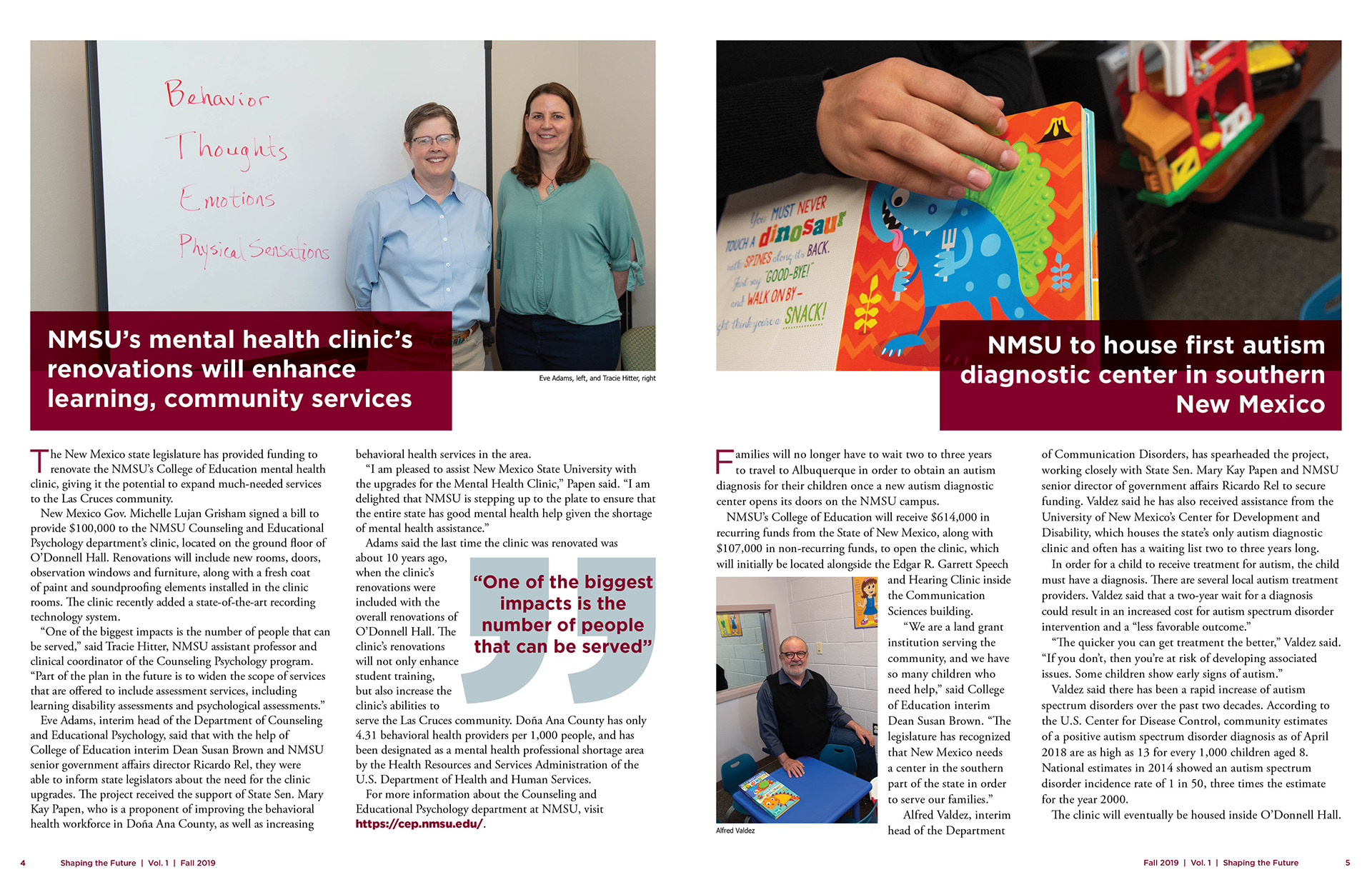 Editorial spread with photography, multi-column layouts and branded pull-quotes