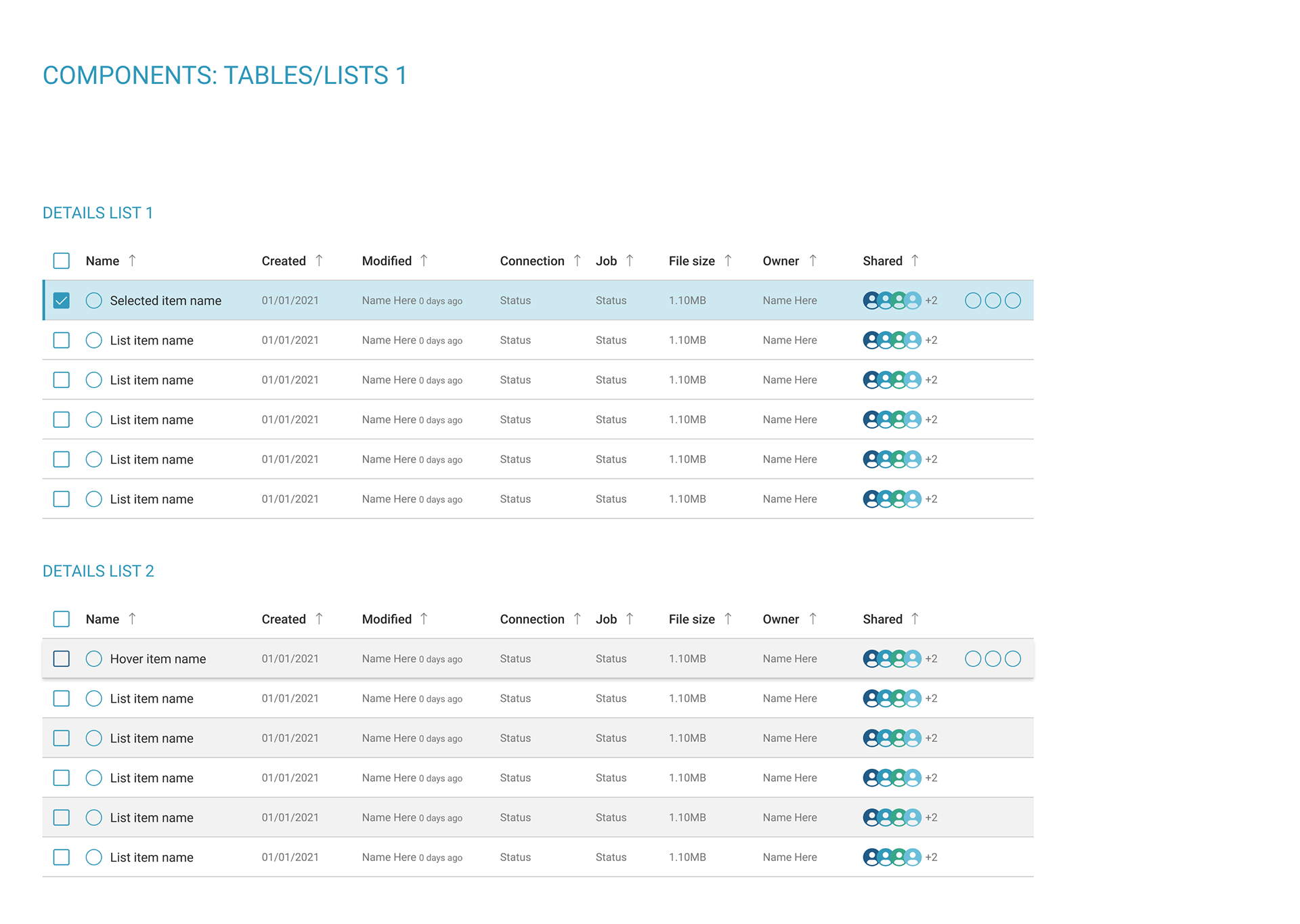 Tables/Lists