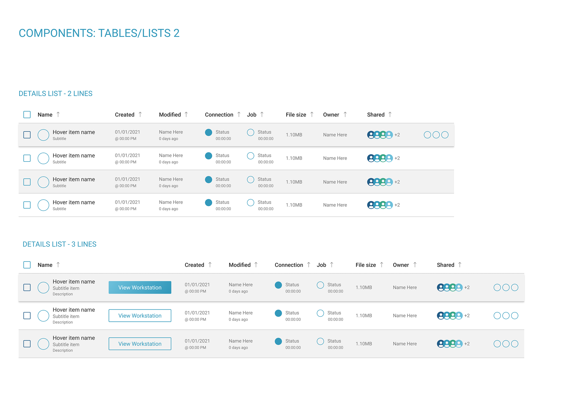 Tables/Lists