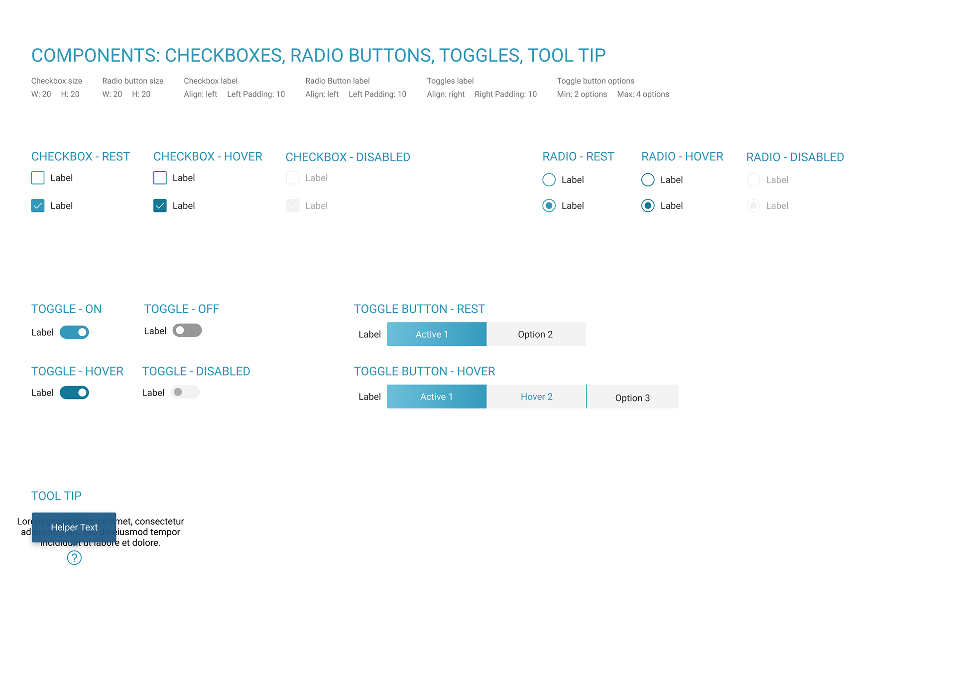 Radio Buttons, Toggles, Tooltips