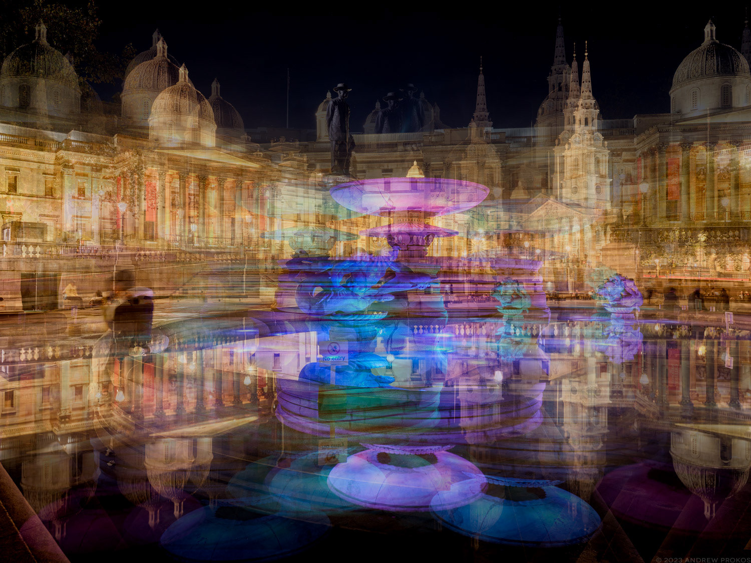 Multiplicity - Trafalgar Fountains at Night