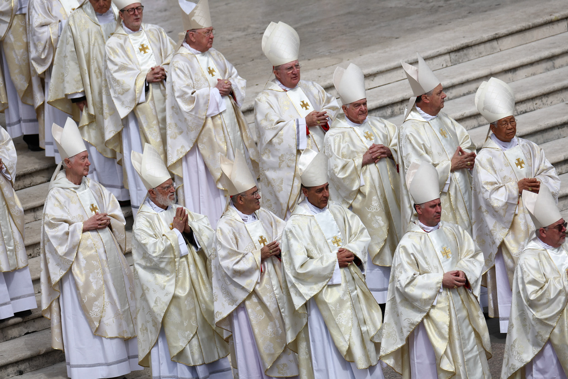 Cardinals arrive for the inauguration Mass of Pope Leo XIV, formerly Cardinal Robert Francis Prevost, at the Vatican May 18, 2025. He is the first American pope in history. (OSV News photo/Guglielmo Mangiapane, Reuters)