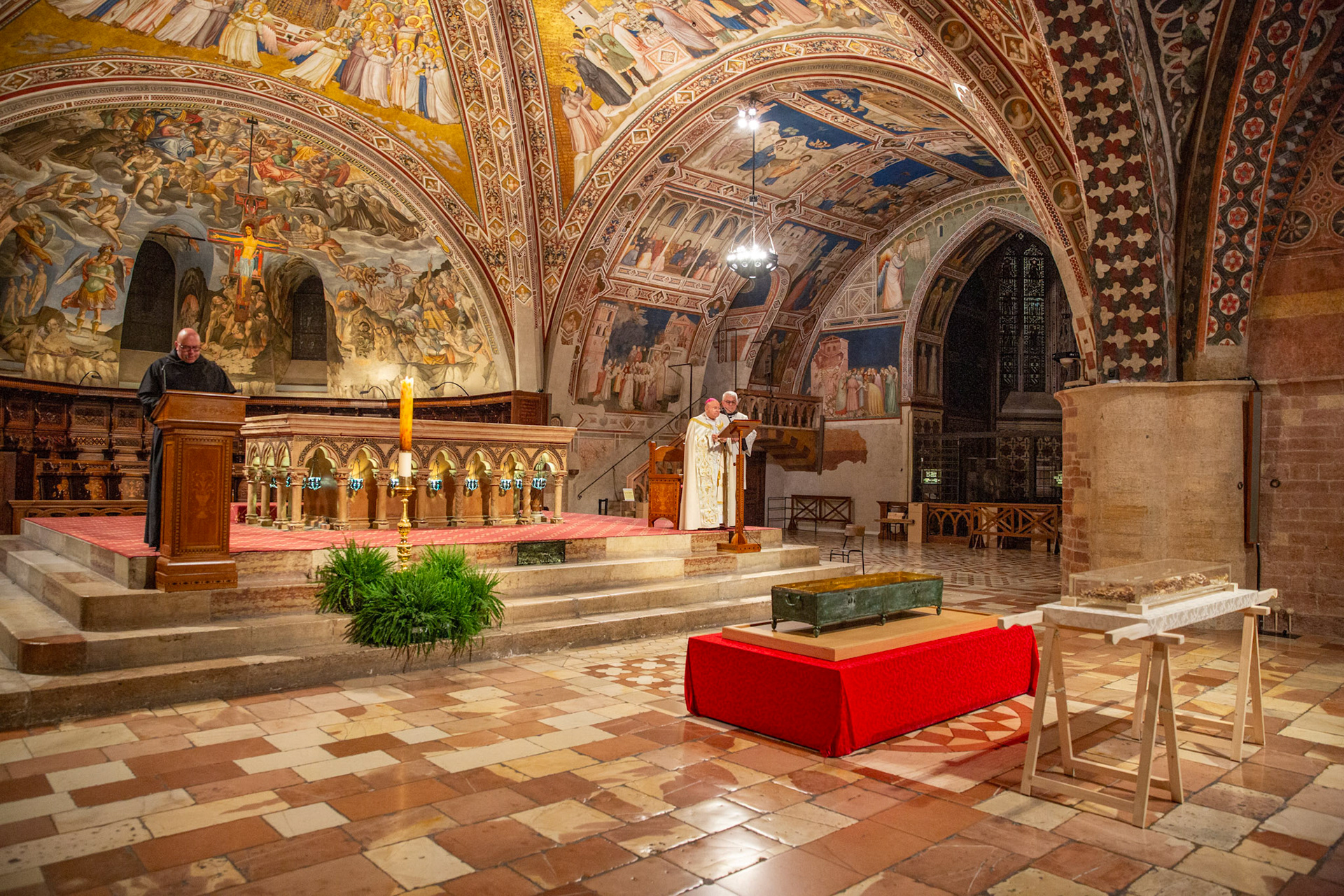 The bones of St. Francis of Assisi are exposed for public veneration in the Lower Church of the Basilica of St. Francis of Assisi March 22, 2026, the last day of a historic monthlong period for public veneration. (OSV News photo/courtesy Basilica of St. Francis of Assisi)