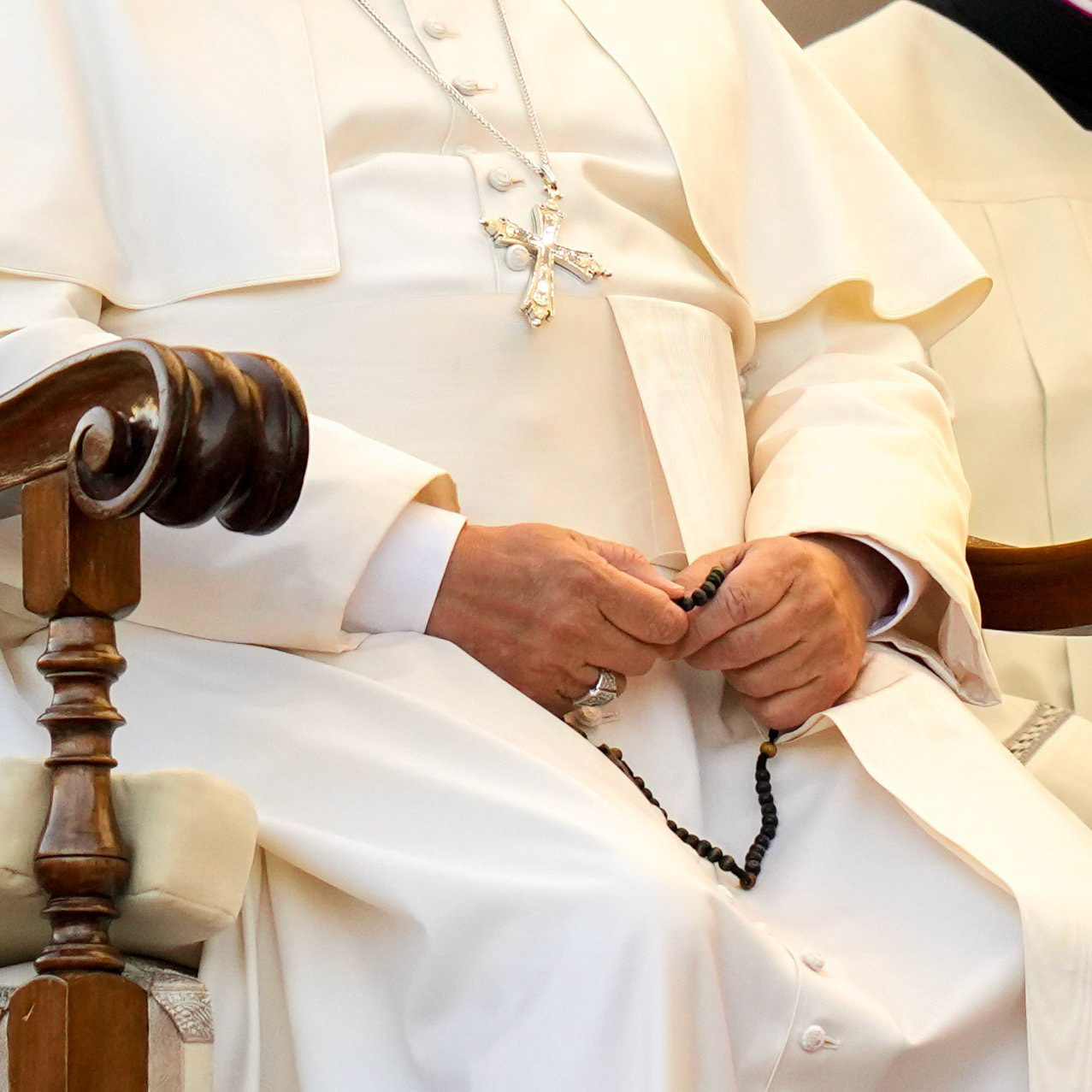Pope Leo XIV prays the rosary for peace during an evening prayer vigil in St. Peter's Square at the Vatican Oct. 11, 2025. (CNS photo/Lola Gomez)