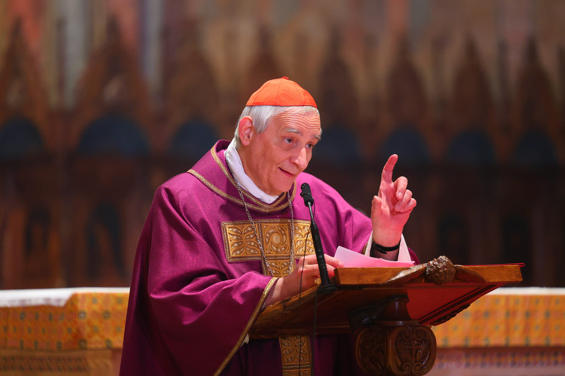 Cardinal Matteo Zuppi of Bologna, Italy, who is president of the Italian bishops' conference, presides over the closing Mass of a monthlong public veneration of St. Francis' remains in the Basilica of St. Francis of Assisi March 22, 2026. (OSV News photo/courtesy Basilica of St. Francis of Assisi)