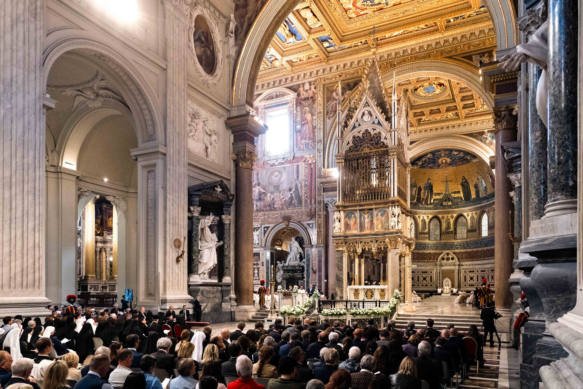 Pope Leo XIV celebrates Mass at the Basilica of St. John Lateran in Rome May 25, 2025. During the liturgy, the pope officially took possession of the basilica, his cathedral as bishop of Rome. (CNS photo/Cristian Gennari, pool)
