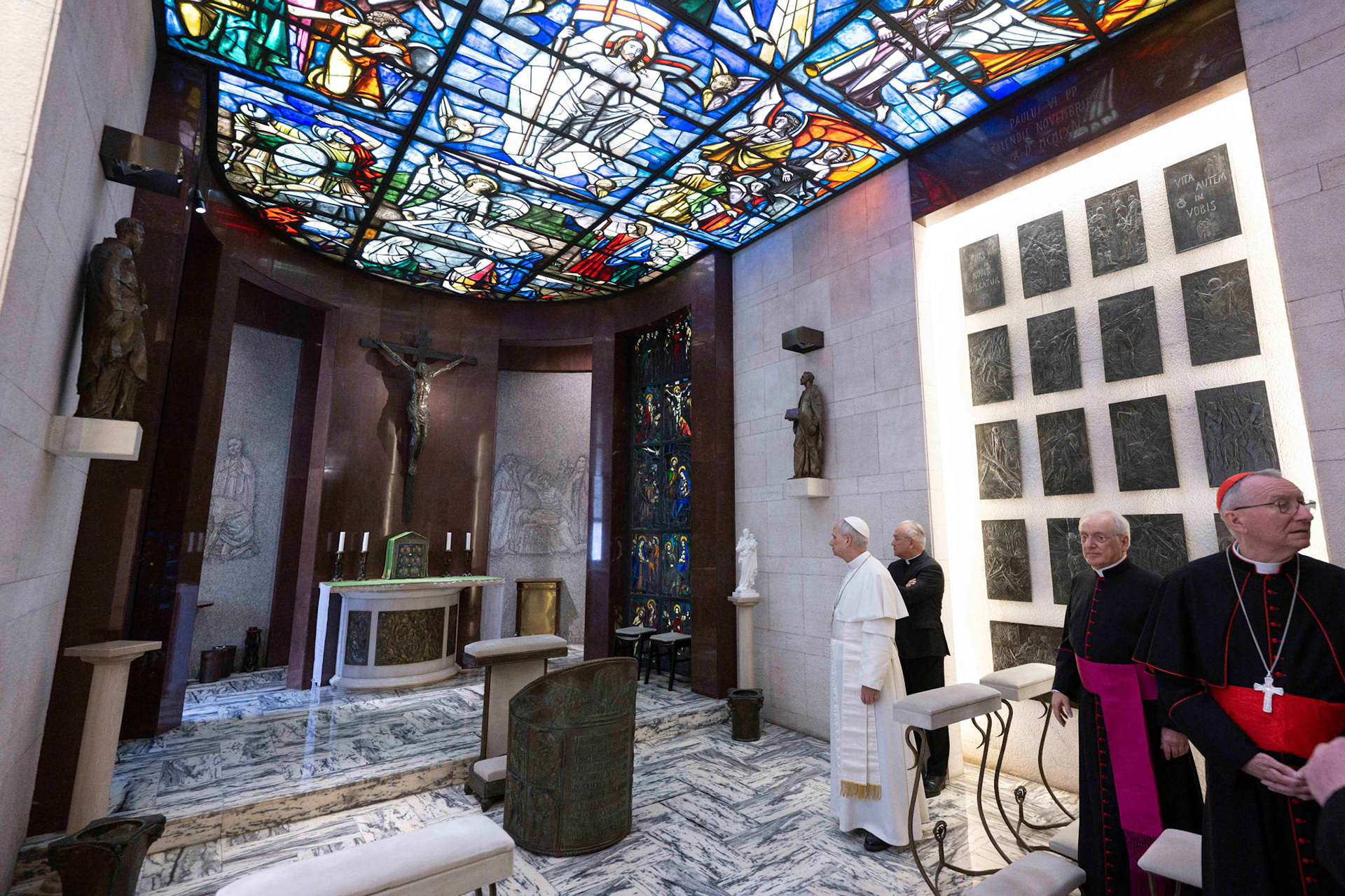 Pope Leo XIV visits the chapel in the papal apartment in the Apostolic Palace at the Vatican May 11, 2025. The Vatican has not said whether the new pope intends to live there. (CNS photo/Vatican Media)