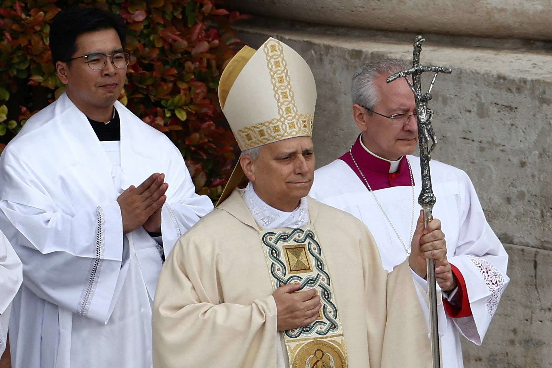 Pope Leo XIV, formerly Cardinal Robert Francis Prevost, waves as he arrives to celebrate his inauguration Mass at the Vatican May 18, 2025. He is the first American pope in history. (OSV News photo/Guglielmo Mangiapane, Reuters)