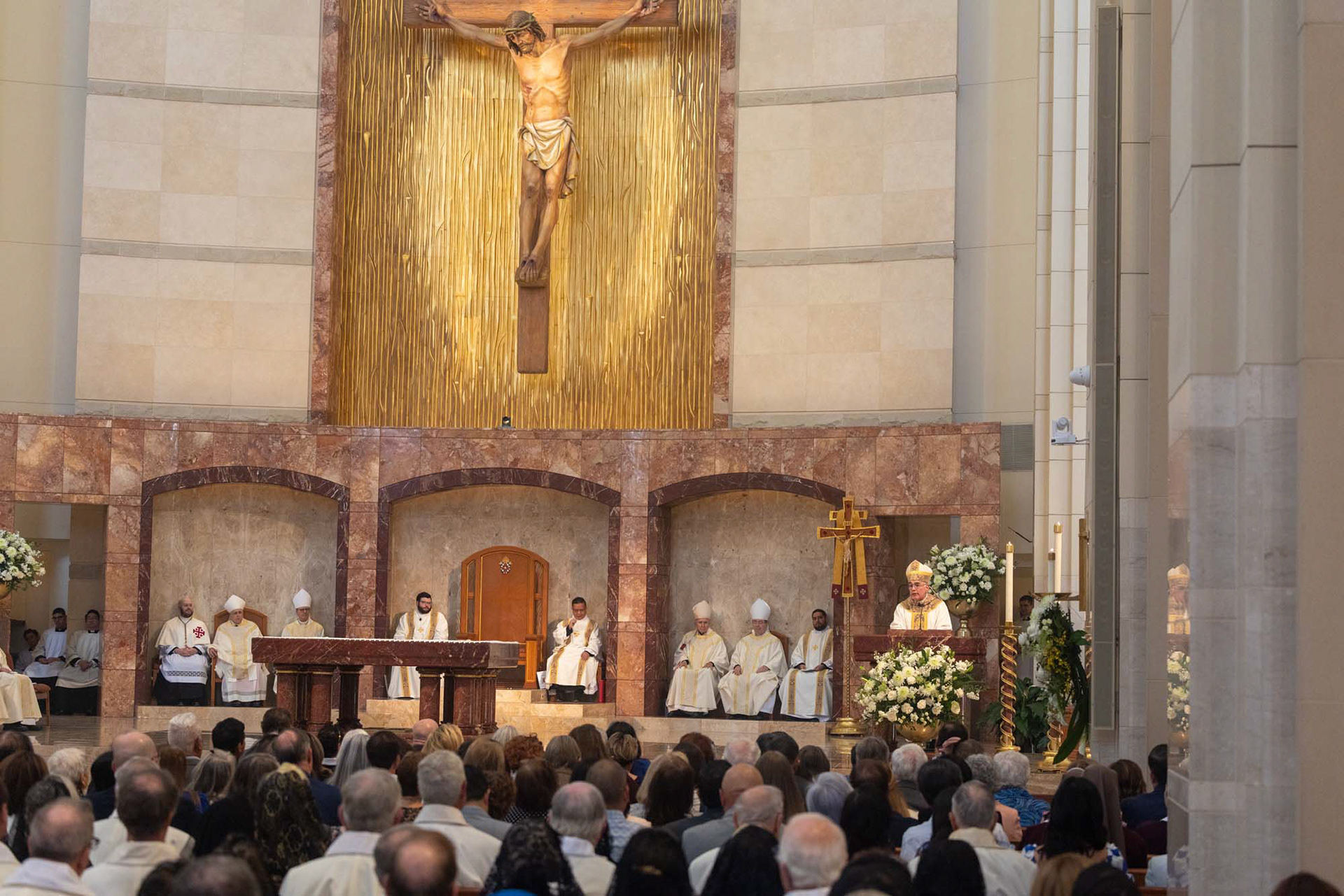 Archbishop Joe S. Vásquez preaches the homily during his installation Mass at the Co-Cathedral of the Sacred Heart in Houston March 25, 2025, the feast of the Annunciation. Formerly the head of the Diocese of Austin, Texas, he is the ninth bishop and third archbishop to head the Archdiocese of Galveston-Houston.
