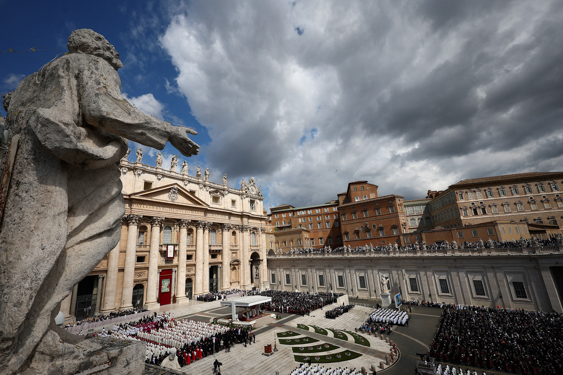 A large crowd is seen as Pope Leo XIV, formerly Cardinal Robert Francis Prevost, celebrates his inauguration Mass at the Vatican May 18, 2025. He is the first American pope in history. (OSV News photo/Guglielmo Mangiapane, Reuters)