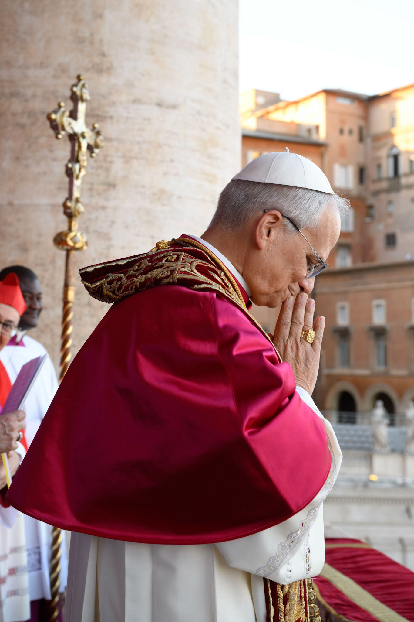 Pope Leo XIV, the former Cardinal Robert F. Prevost, waves to the crowds in St. Peter's Square at the Vatican after his election as pope May 8, 2025. The new pope was born in Chicago. (CNS photo/Vatican Media)