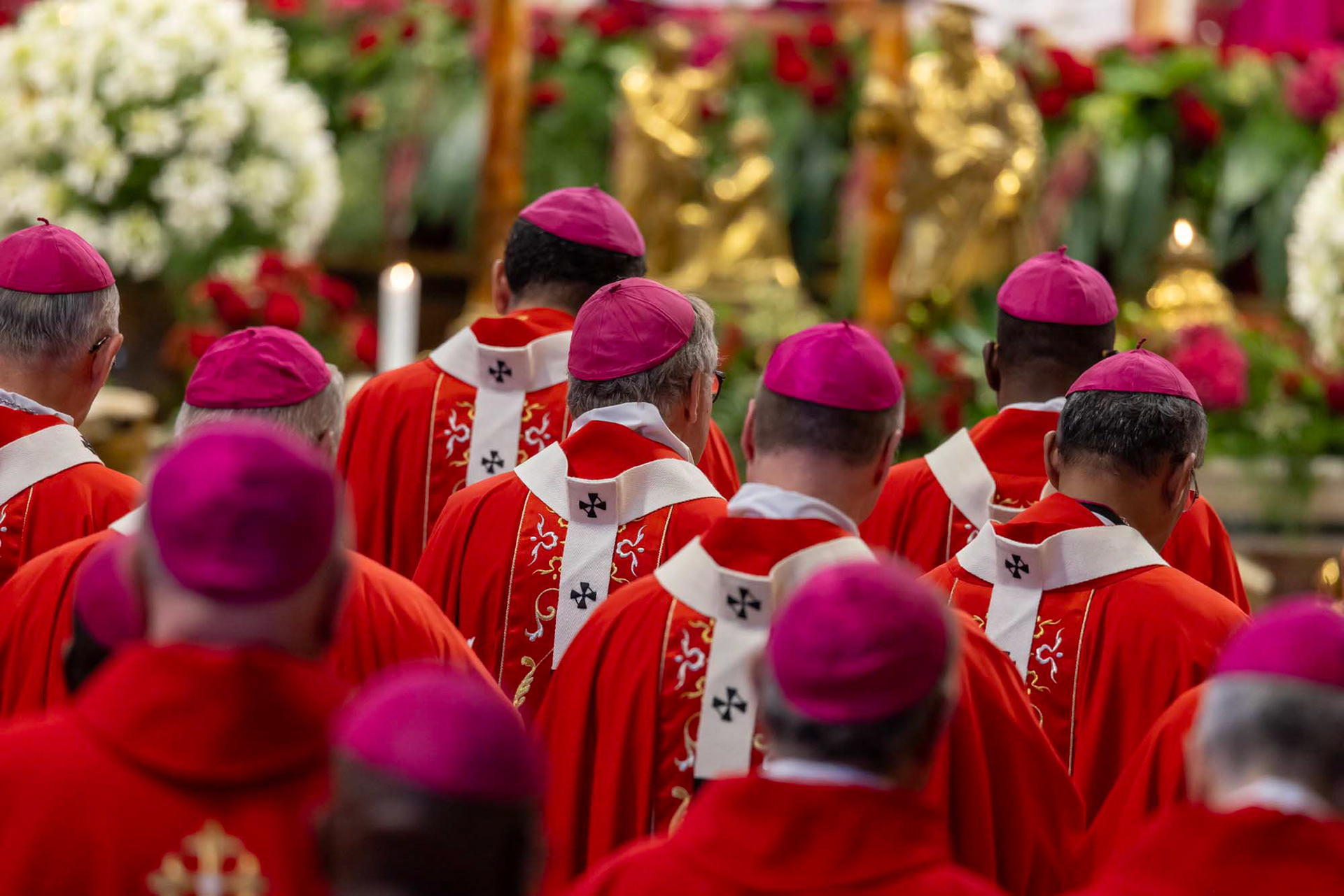 New metropolitan archbishops wear their pallium during Mass with Pope Leo XIV on the feast of Sts. Peter and Paul in St. Peter's Basilica at the Vatican June 29, 2025. (CNS photo/Pablo Esparza)