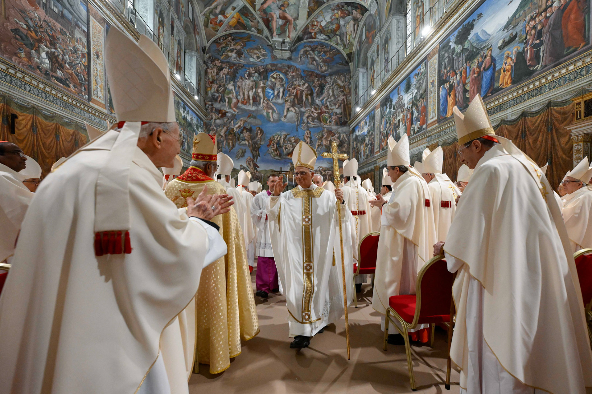 Pope Leo XIV processes out of the Sistine Chapel May 9, 2025, after celebrating his first Mass as pope with the cardinals who elected him at the Vatican the previous day. (CNS photo/Vatican Media)