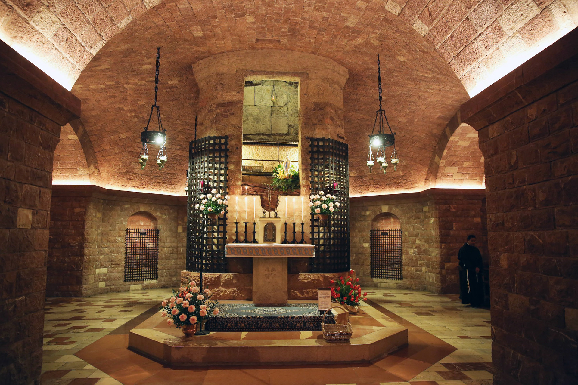 The tomb of St. Francis of Assisi in Assisi, Italy, is seen as it is accessible to pilgrims year-round. On March 22, 2026, after a monthlong public veneration of the saint's bones,Franciscan friars sealed the saint's mortal remains in a gilded bronze urn, which was placed inside the stone sarcophagus in the basilica crypt, where the faithful can pray in close proximity to his relics. (OSV News photo/courtesy Basilica of St. Francis of Assisi)