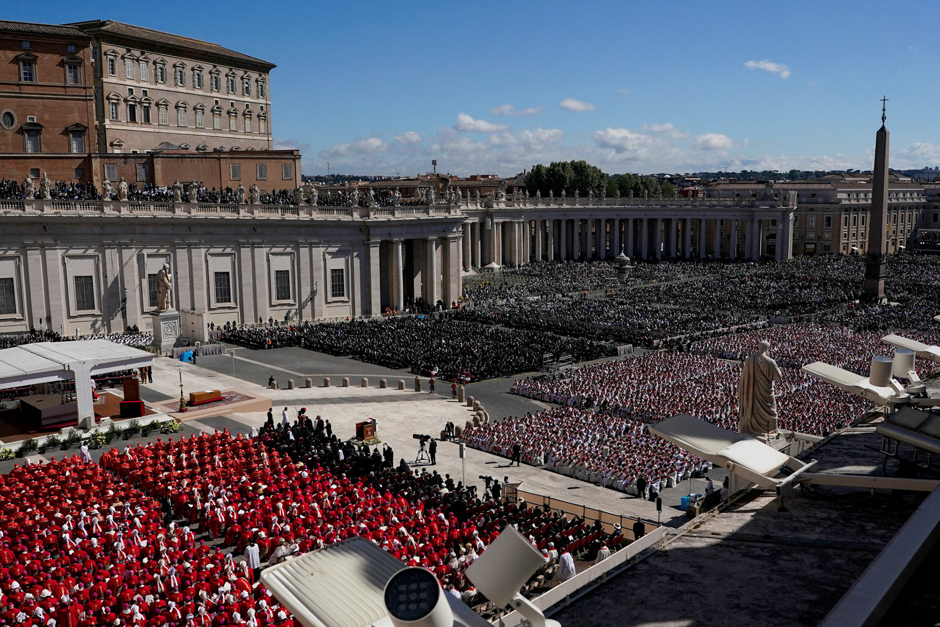 A large crowd is see during the funeral Mass of Pope Francis in St. Peter's Square at the Vatican April 26, 2025. (OSV News photo/Nathan Howard, Reuters)
