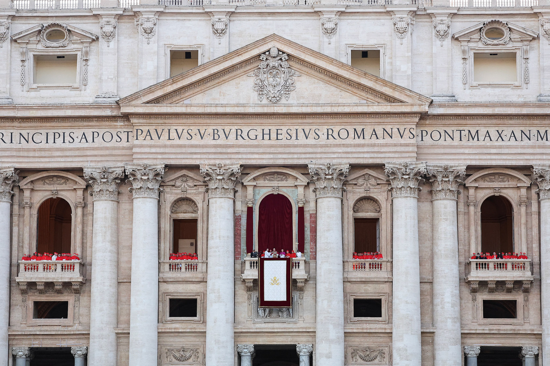 Cardinal Robert Francis Prevost, who has chosen the papal name Leo XIV, appears on the central balcony of St. Peter's Basilica at the Vatican May 8, 2025, following his election during the conclave. He is the first American pope in history. (OSV News photo/Hannah McKay, Reuters)