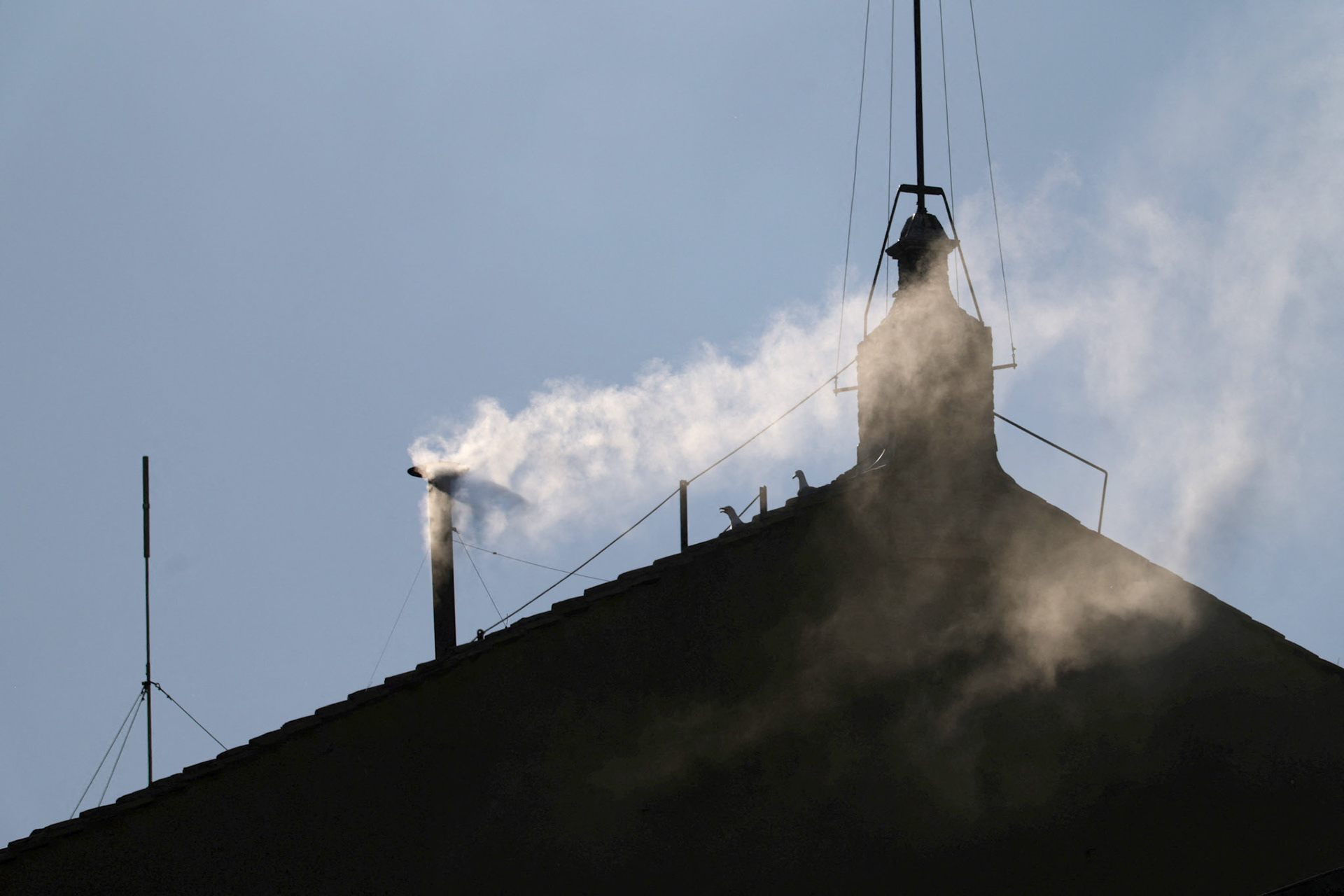 White smoke billows from the chimney of the Vatican's Sistine Chapel May 8, 2025, indicating a new pope has been elected. (OSV News photo/Hannah McKay, Reuters)