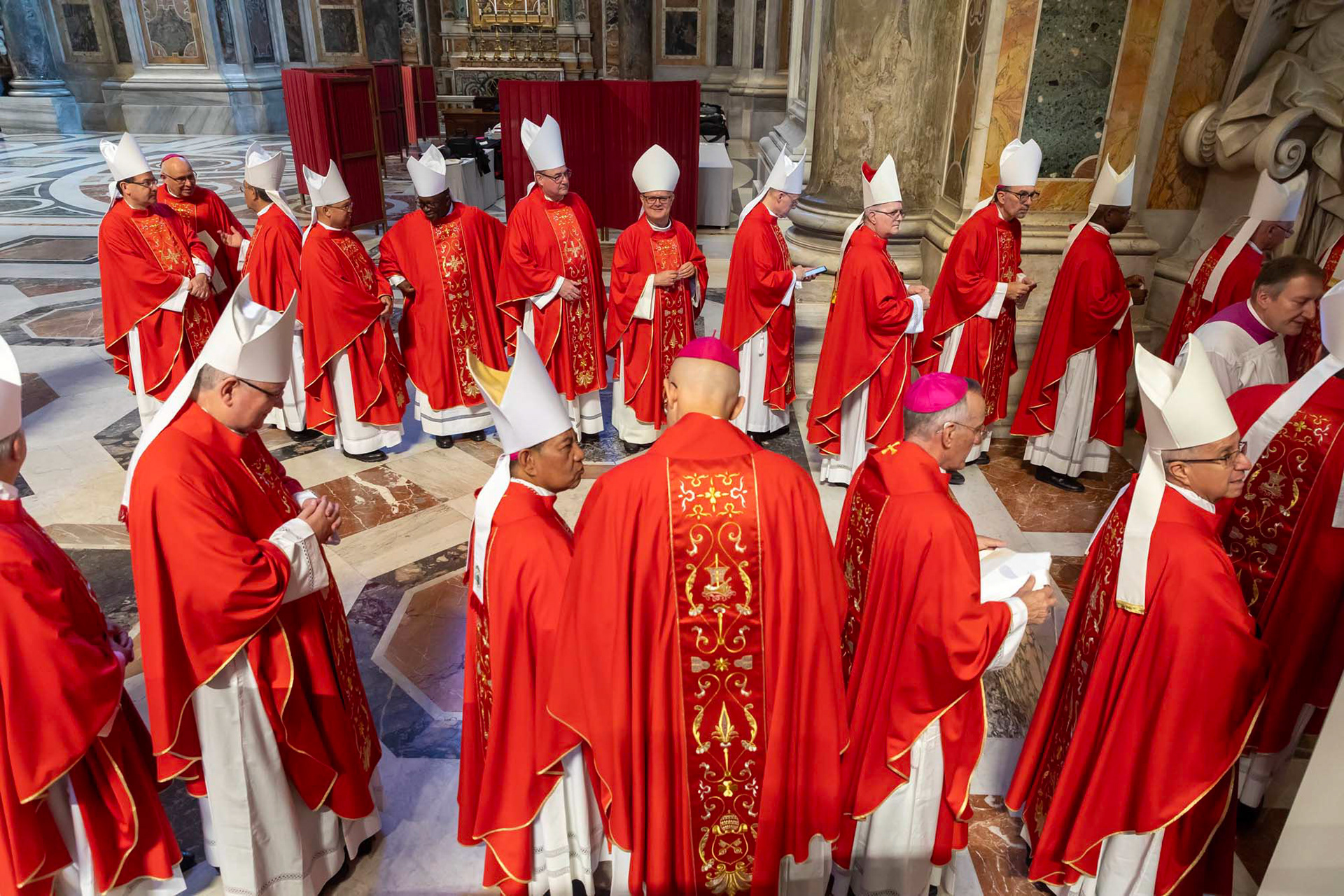 Archbishops prepare for Mass with Pope Leo XIV for the feast of Sts. Peter and Paul in St. Peter's Basilica at the Vatican June 29, 2025. (CNS photo/Pablo Esparza)