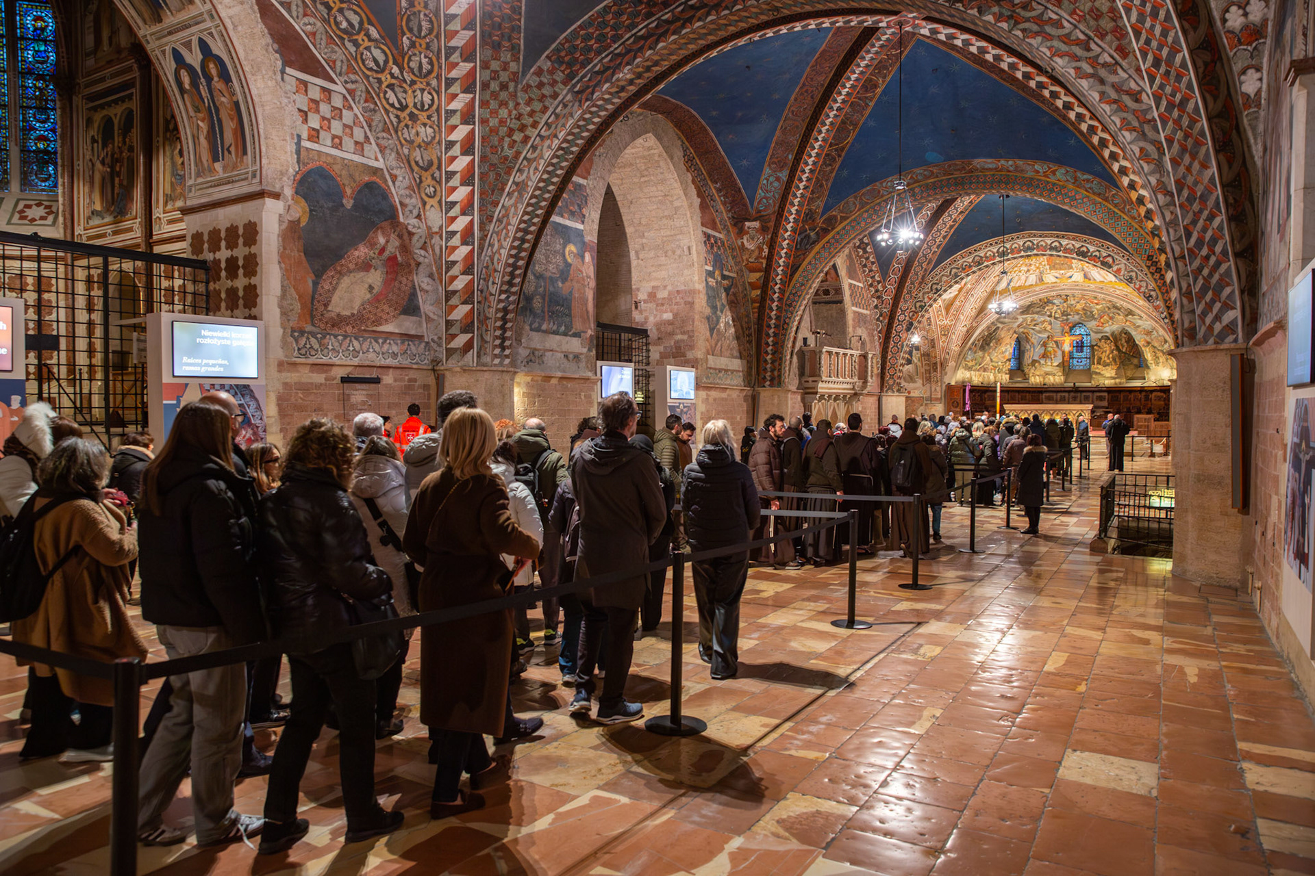 Pilgrims wait in line to venerate the relics of St. Francis in the Lower Church of the Basilica of St. Francis of Assisi during a historic, monthlong public veneration, which ran from Feb. 22 to March 22, 2026. (OSV News photo/courtesy Basilica of St. Francis of Assisi)