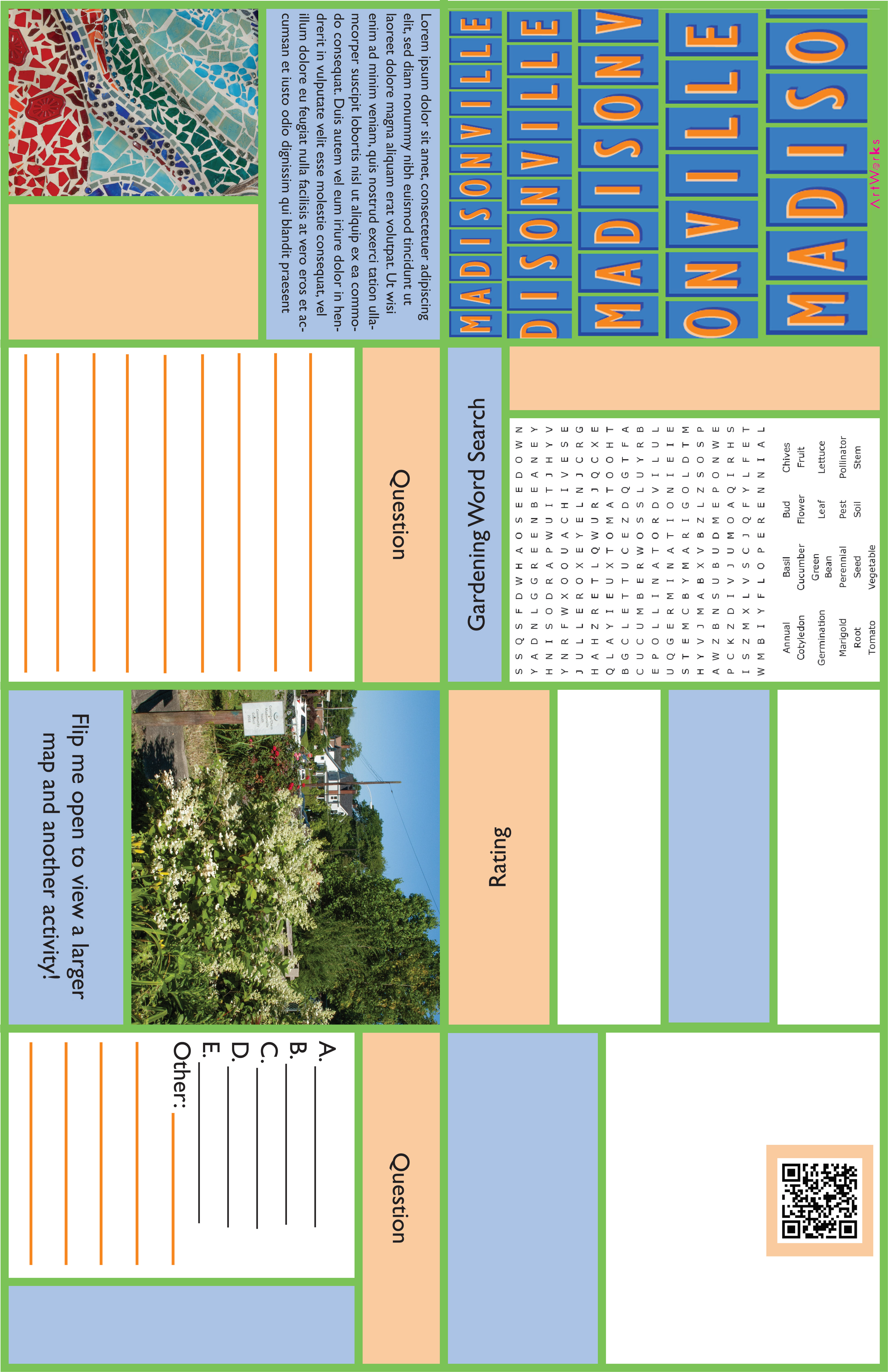 First fully rendered plan for the zine layout and color palette