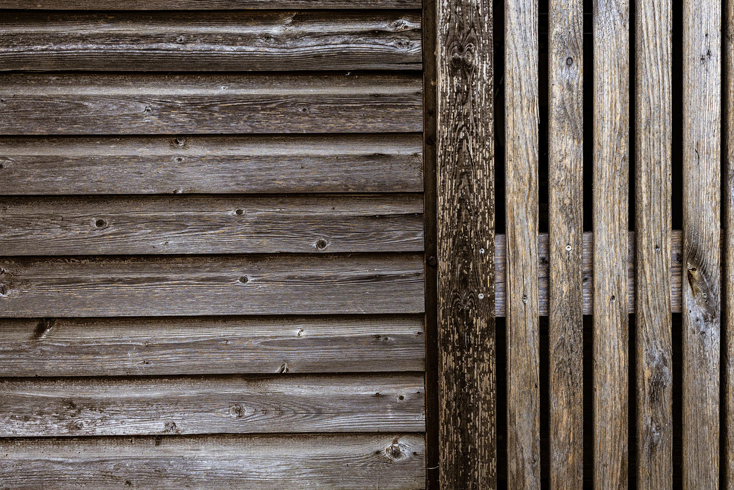 Slated detail of wooden garden shed.
