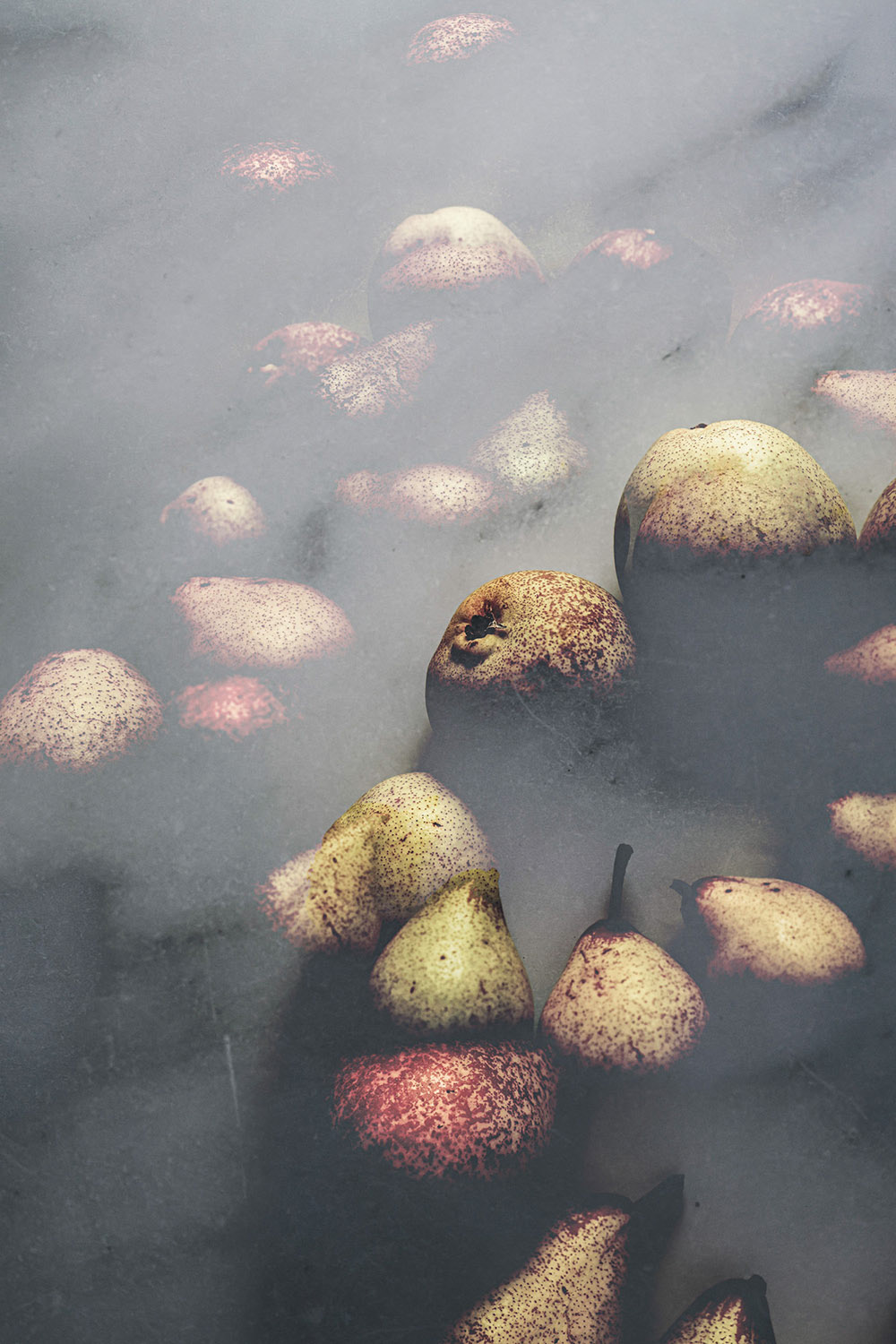 Pears multiple exposure, swimming in fog