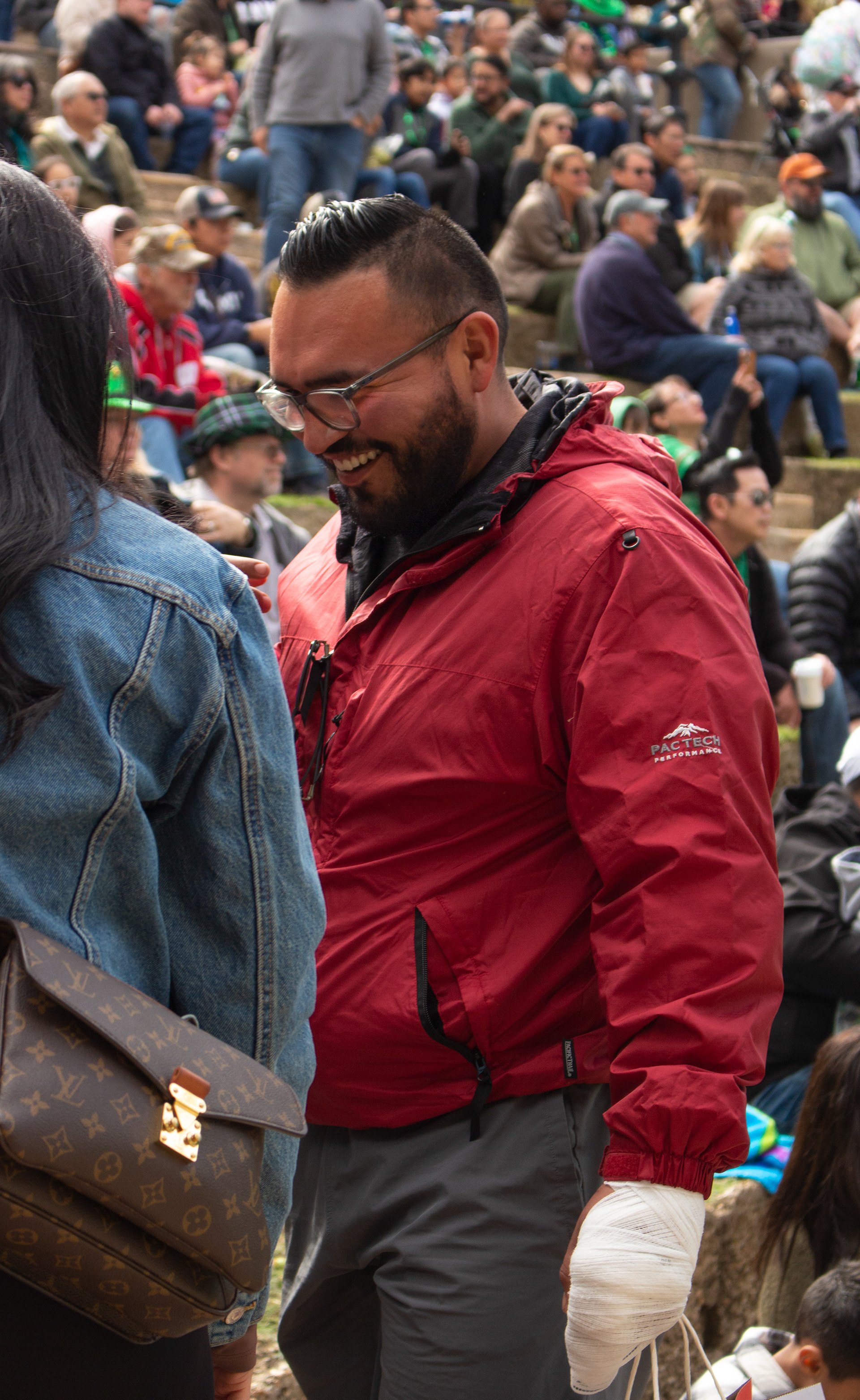 Injured Man. St. Patrick's Day festival at the San Antonio Riverwalk, San Antonio, Texas. March 17, 2023. Photo/ Natalie VanDerWal