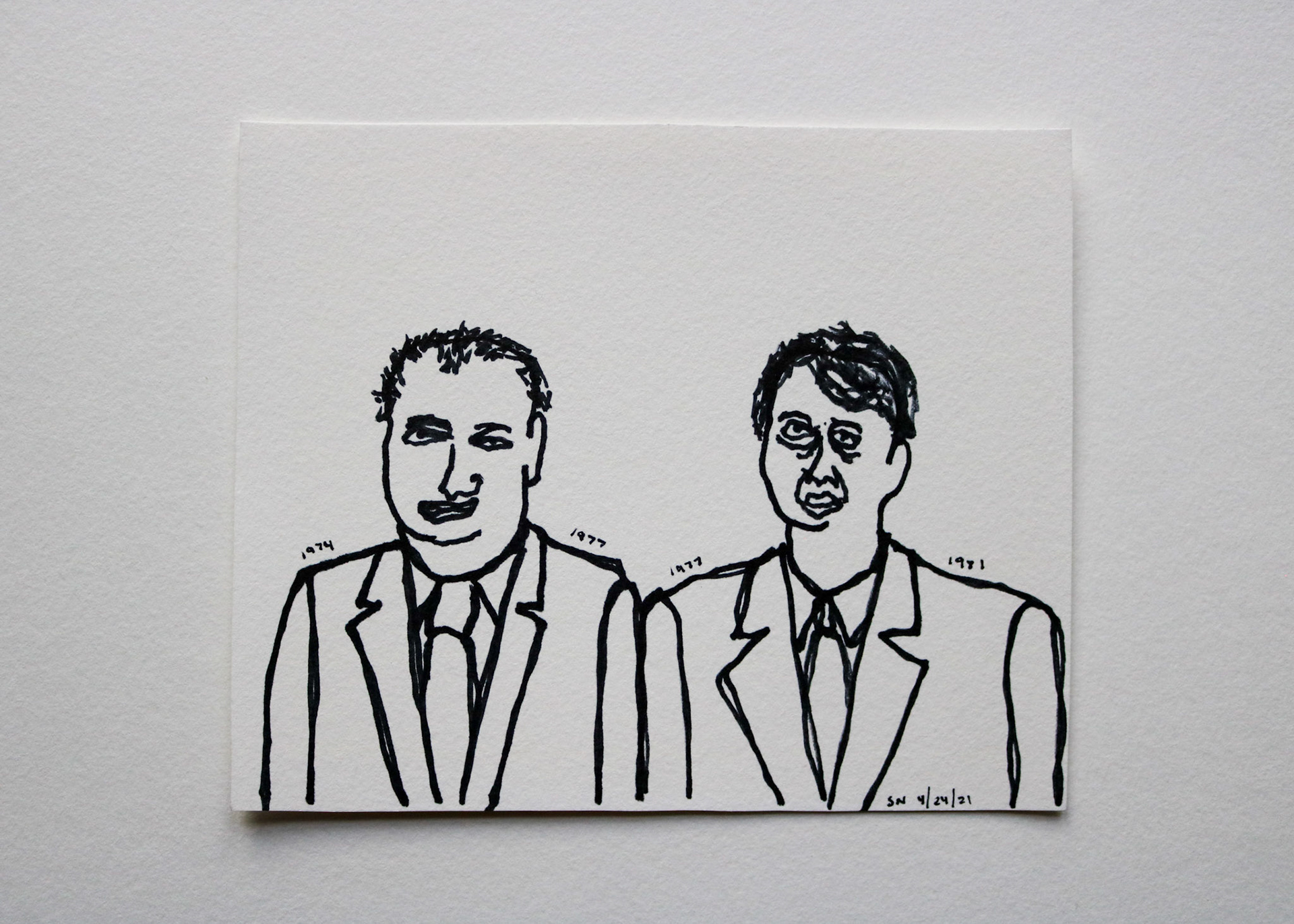 Gerald Ford & James Carter / Black Marker on White Card Stock / 7 x 6 in