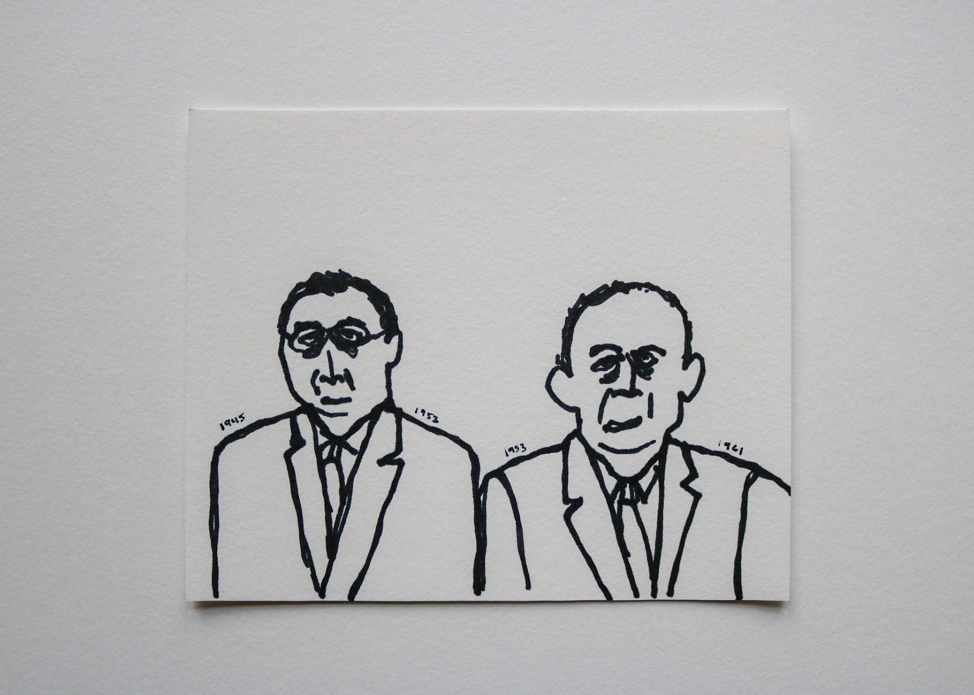Harry Truman & Dwight Eisenhower / Black Marker on White Card Stock / 7 x 6 in