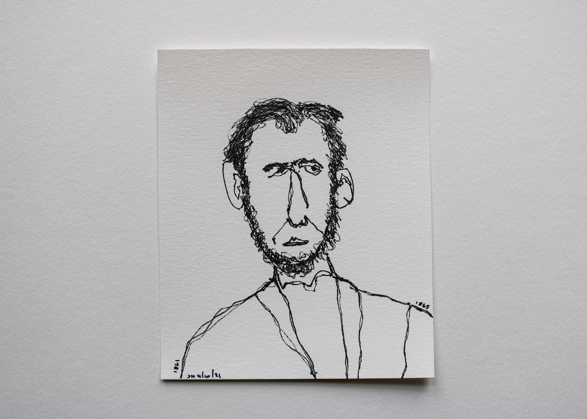 Abraham Lincoln / Black Marker on White Card Stock / 7 x 6 in