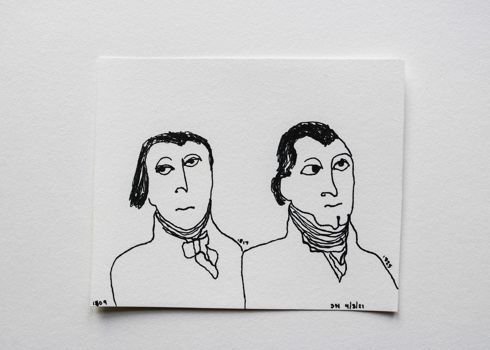 James Morrison & James Monroe / Black Marker on White Card Stock / 7 x 6 in