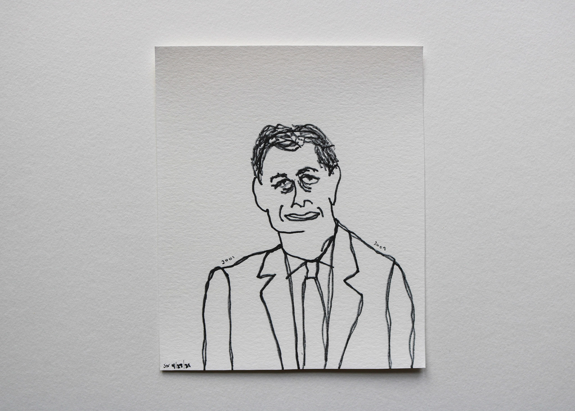 George W Bush / Black Marker on White Card Stock / 7 x 6 in
