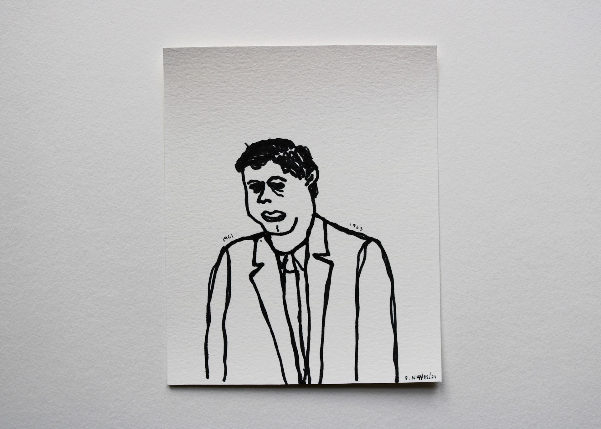 John F Kennedy / Black Marker on White Card Stock / 7 x 6 in