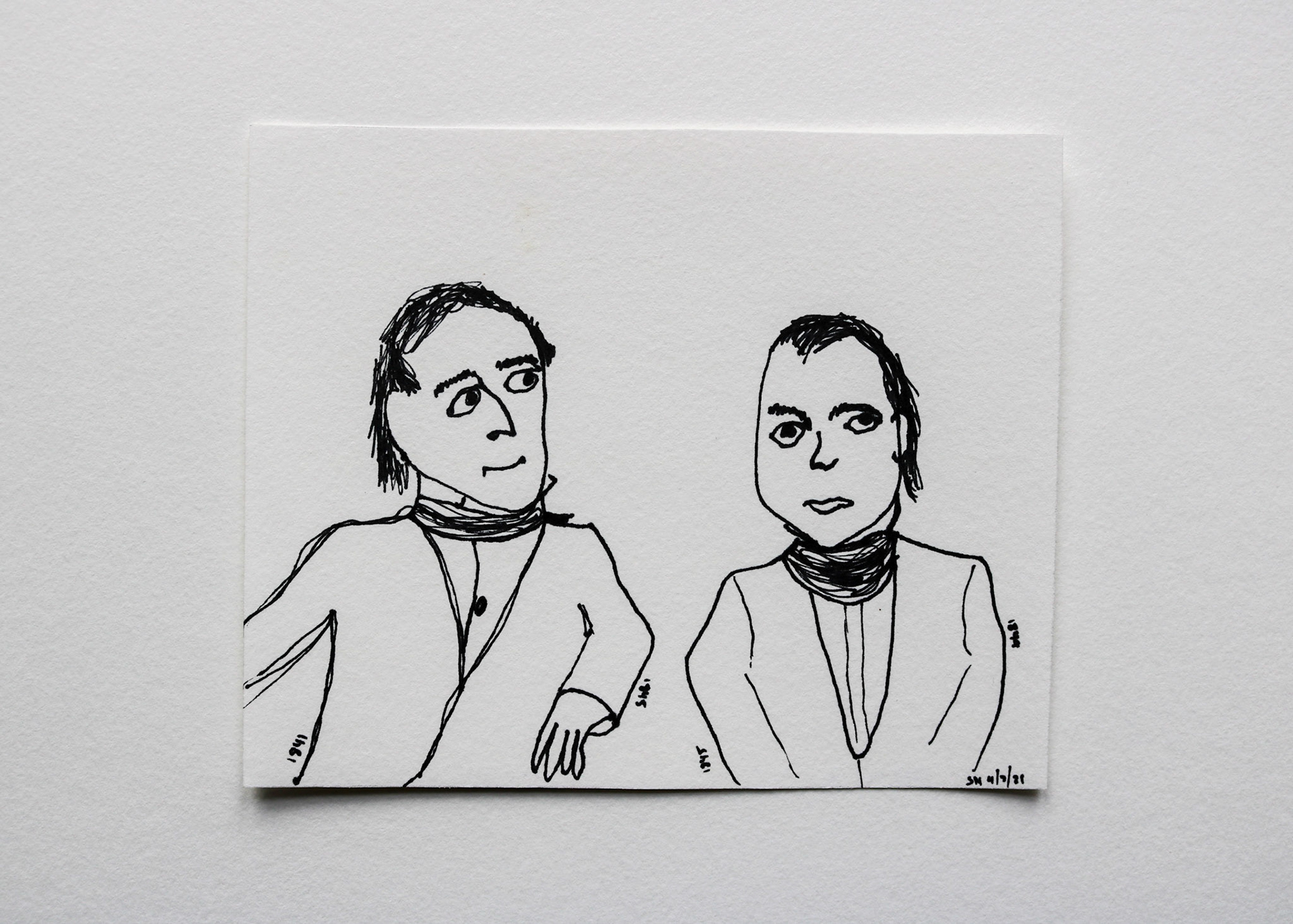 John Tyler & James M. Polk / Black Marker on White Card Stock / 7 x 6 in