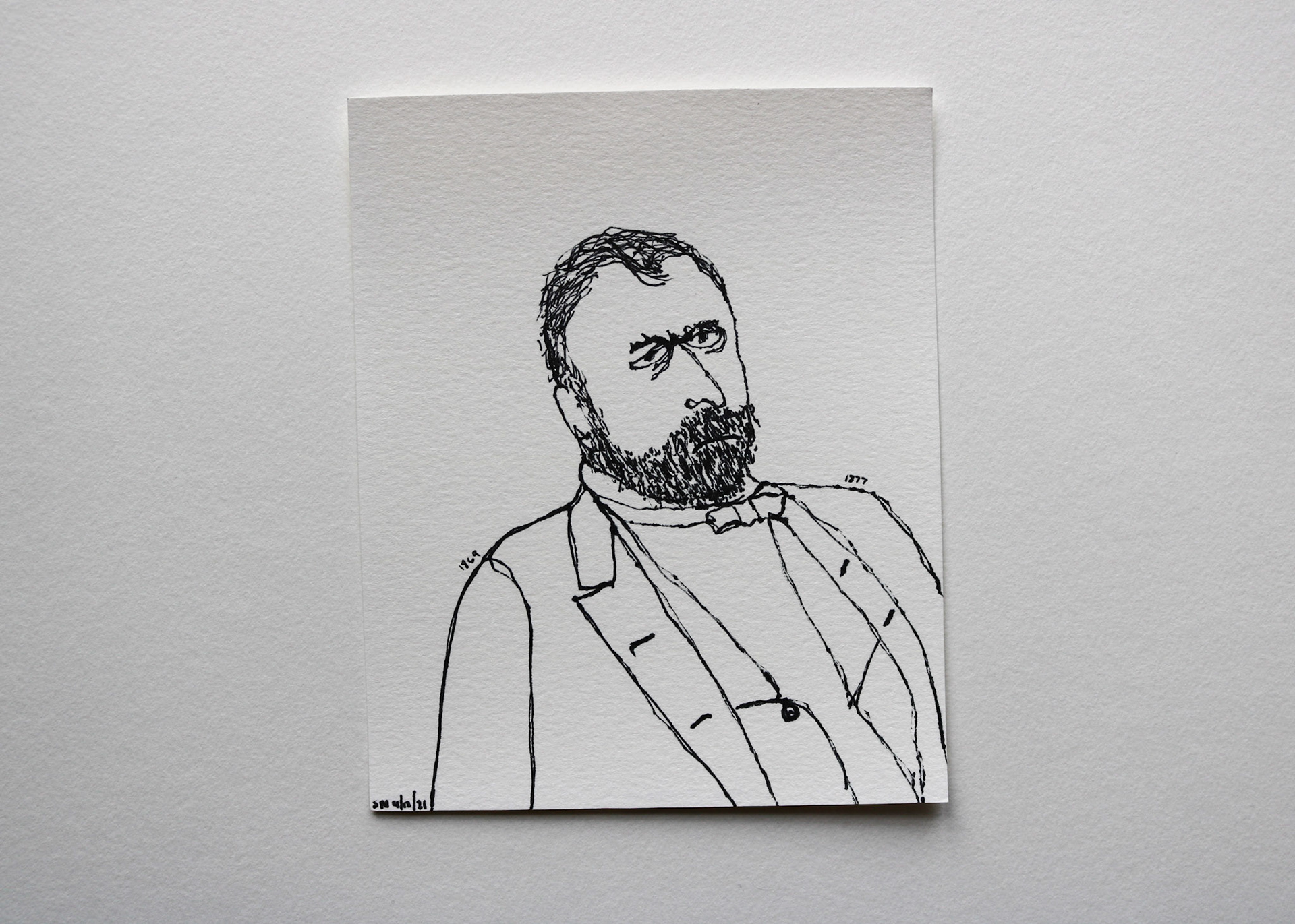 Ulysses S. Grant / Black Marker on White Card Stock / 7 x 6 in