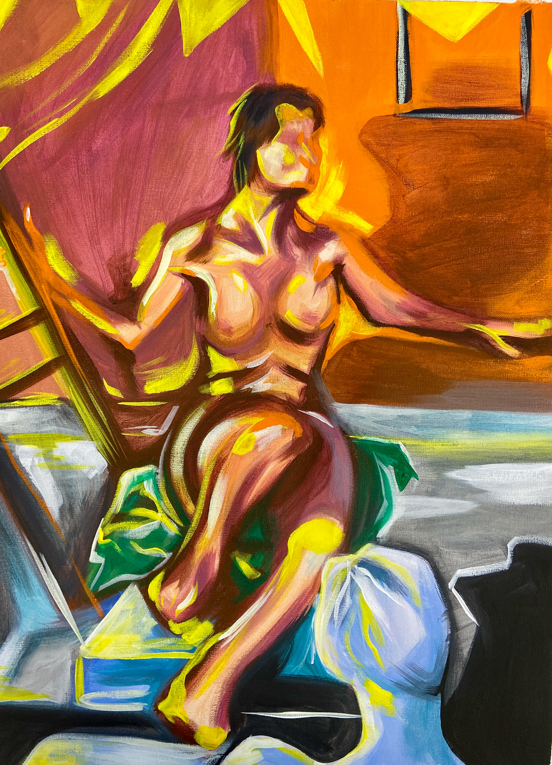 Abstracted Figure Study, acrylic on canvas paper, 24 x 18", 2025